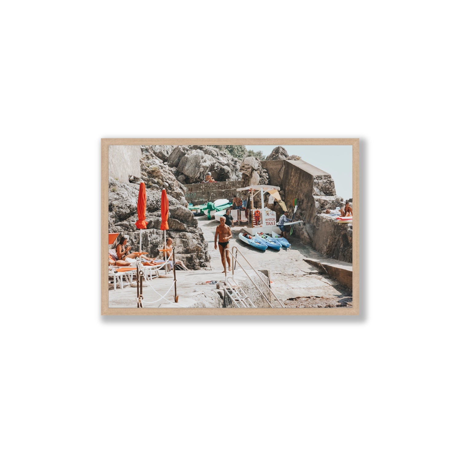 The Local Praiano Amalfi Coast Mediterranean wall art Large full-bleed fine art print in natural oak frame