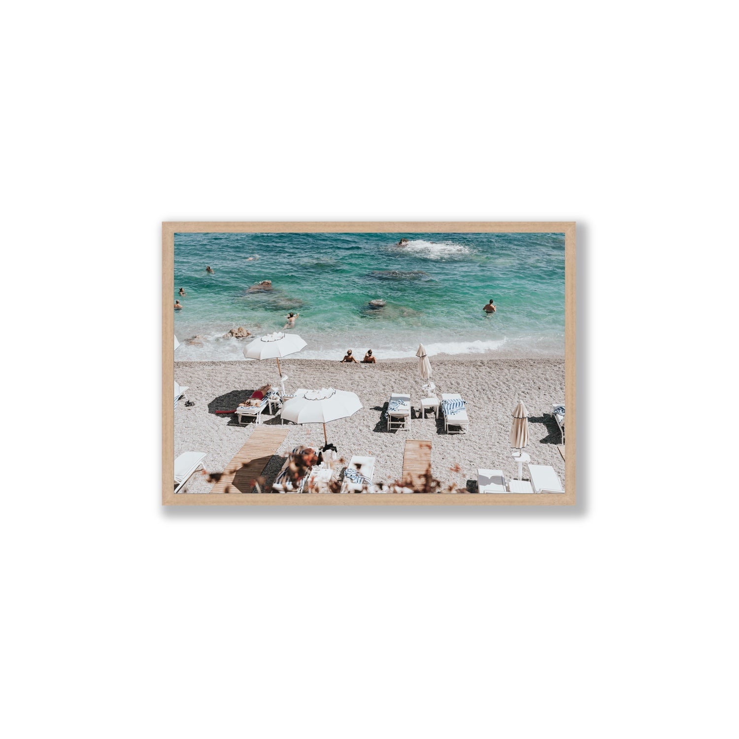Amicizia Amalfi Italian beach wall art Large full-bleed fine art print in natural oak frame