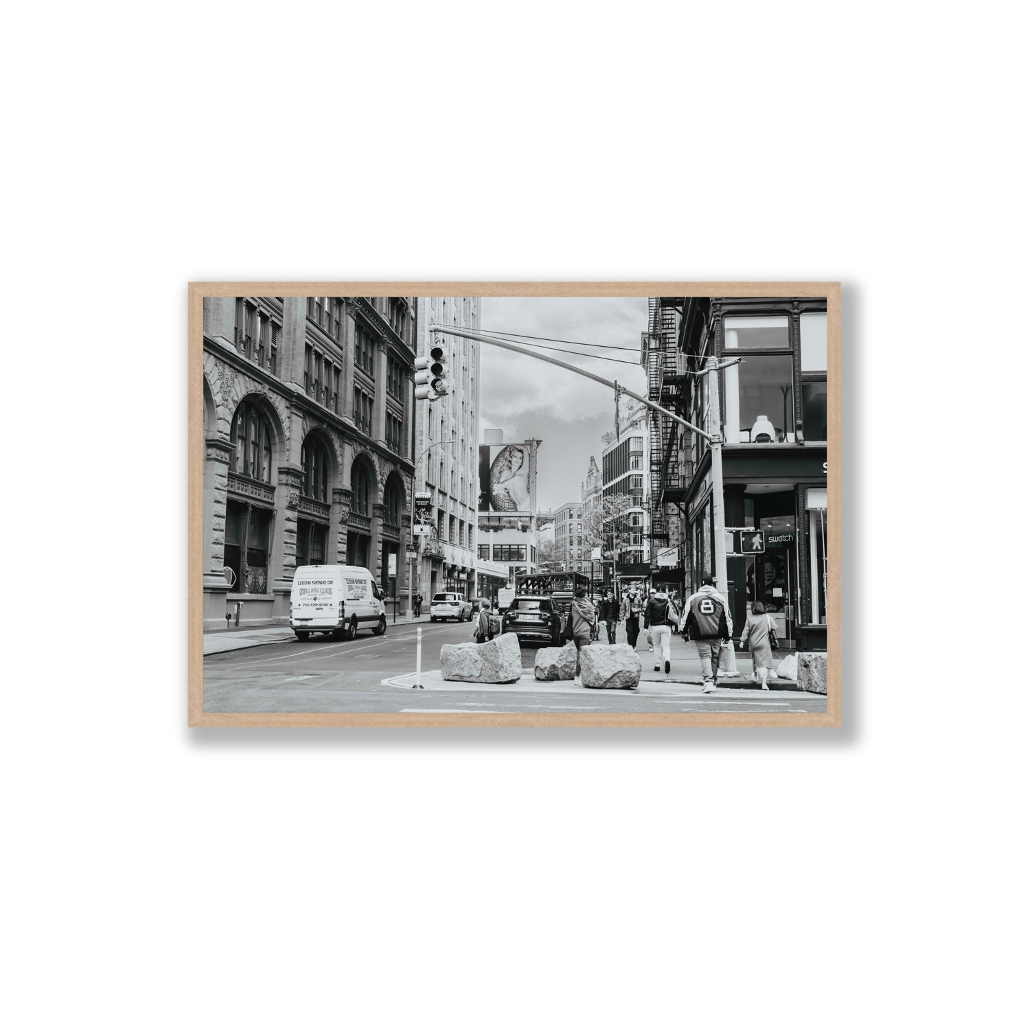 Inkwell Metropolis New York NYC Black & White wall art Extra Large full-bleed fine art print in natural oak frame
