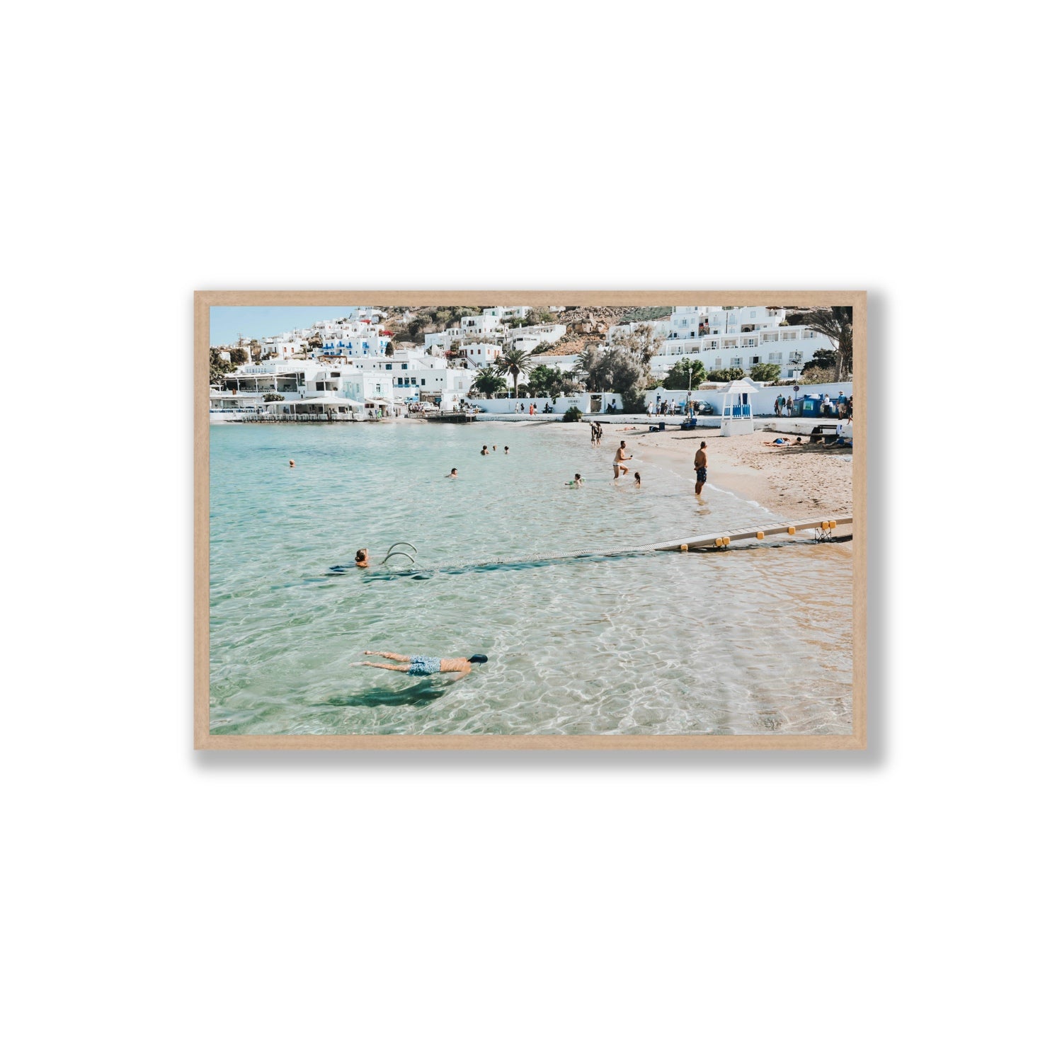 Bathe Yourself In Beauty Mykonos Greek island wall art Extra Large full-bleed fine art print in natural oak frame