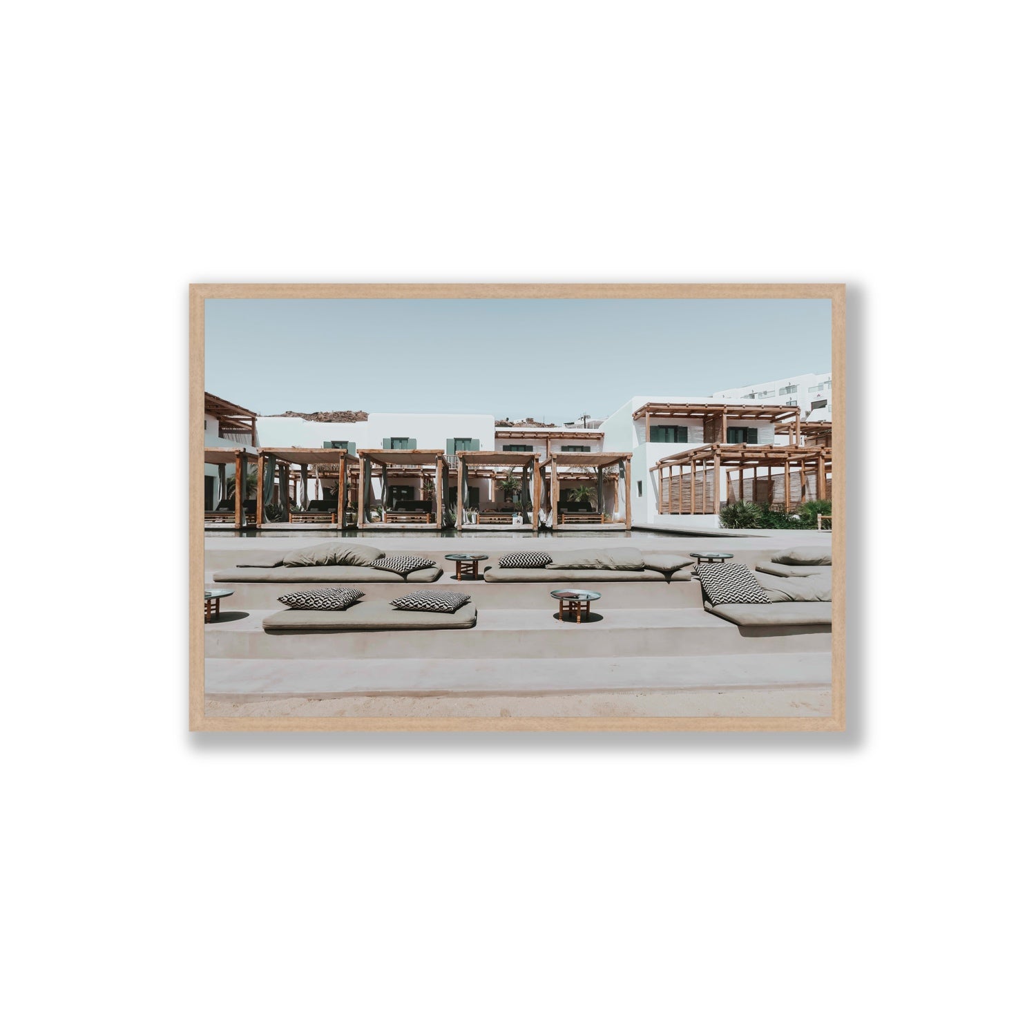 Platis Gialos fine art print, Mykonos, Greece, Extra Large, Natural Oak Frame · Full Bleed, Fine Art Print