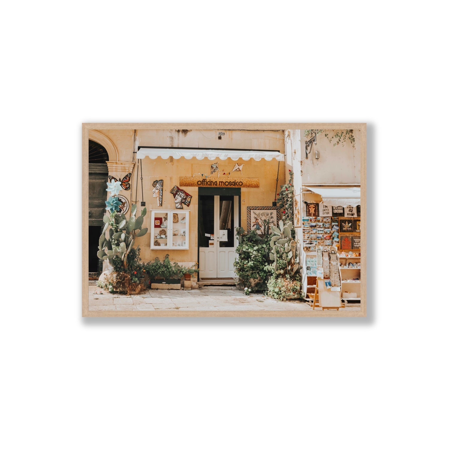 Mosaic Workshop Puglia Italian wall art Extra Large full-bleed fine art print in natural oak frame