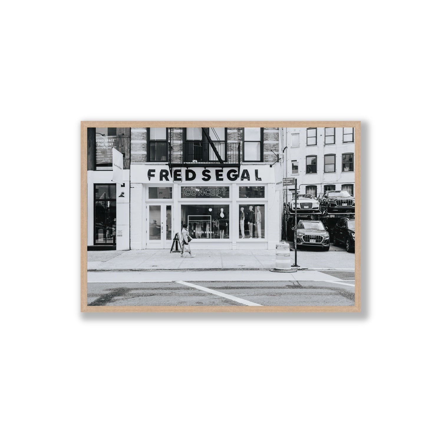 Noir York New York NYC Black & White wall art Extra Large full-bleed fine art print in natural oak frame