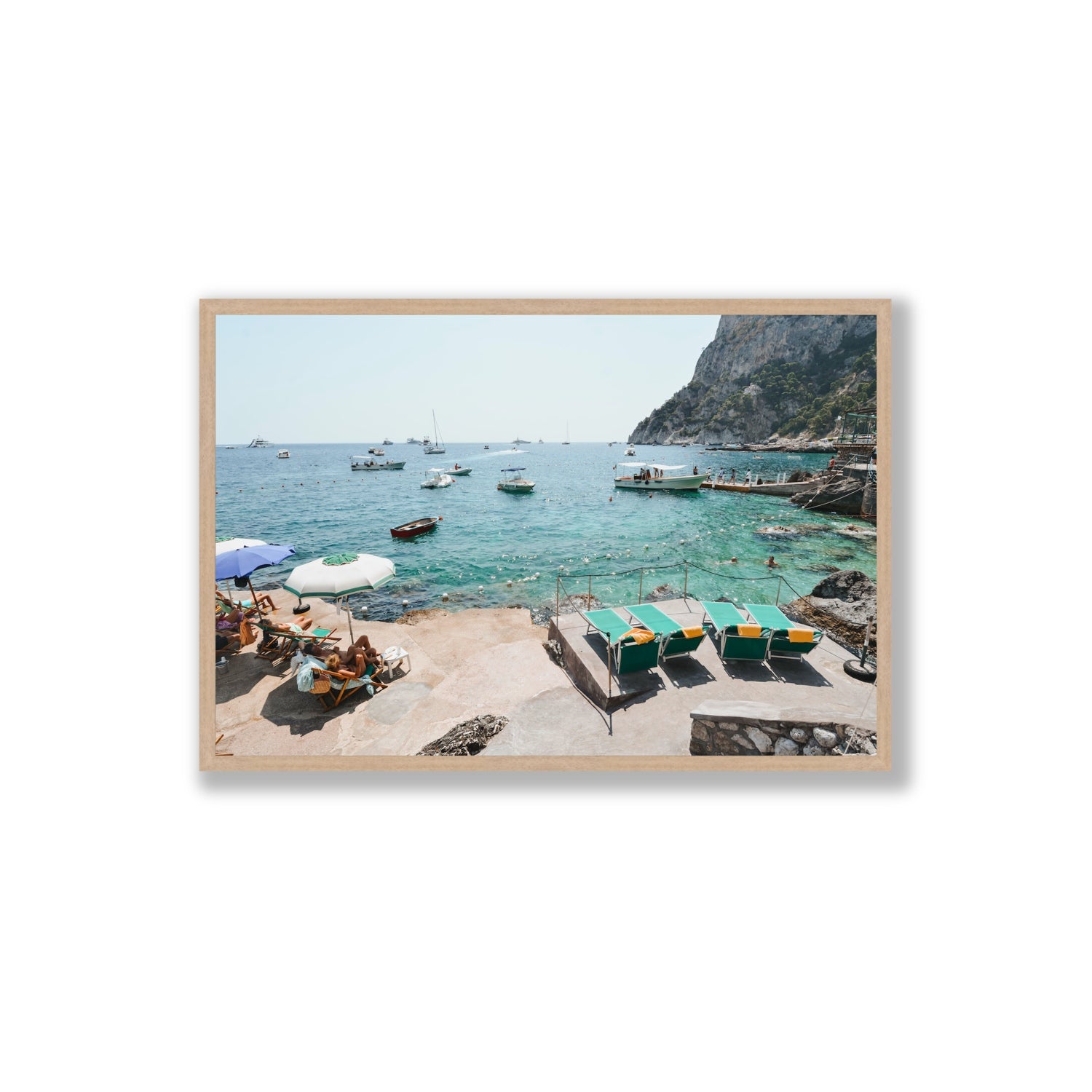Save Me A Seat Capri Mediterranean wall art Extra Large full-bleed fine art print in natural oak frame