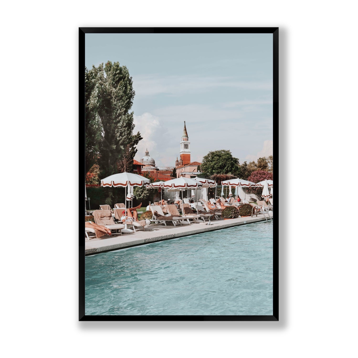 Poolside Perch Venice Italian wall art Statement full-bleed fine art print in black frame