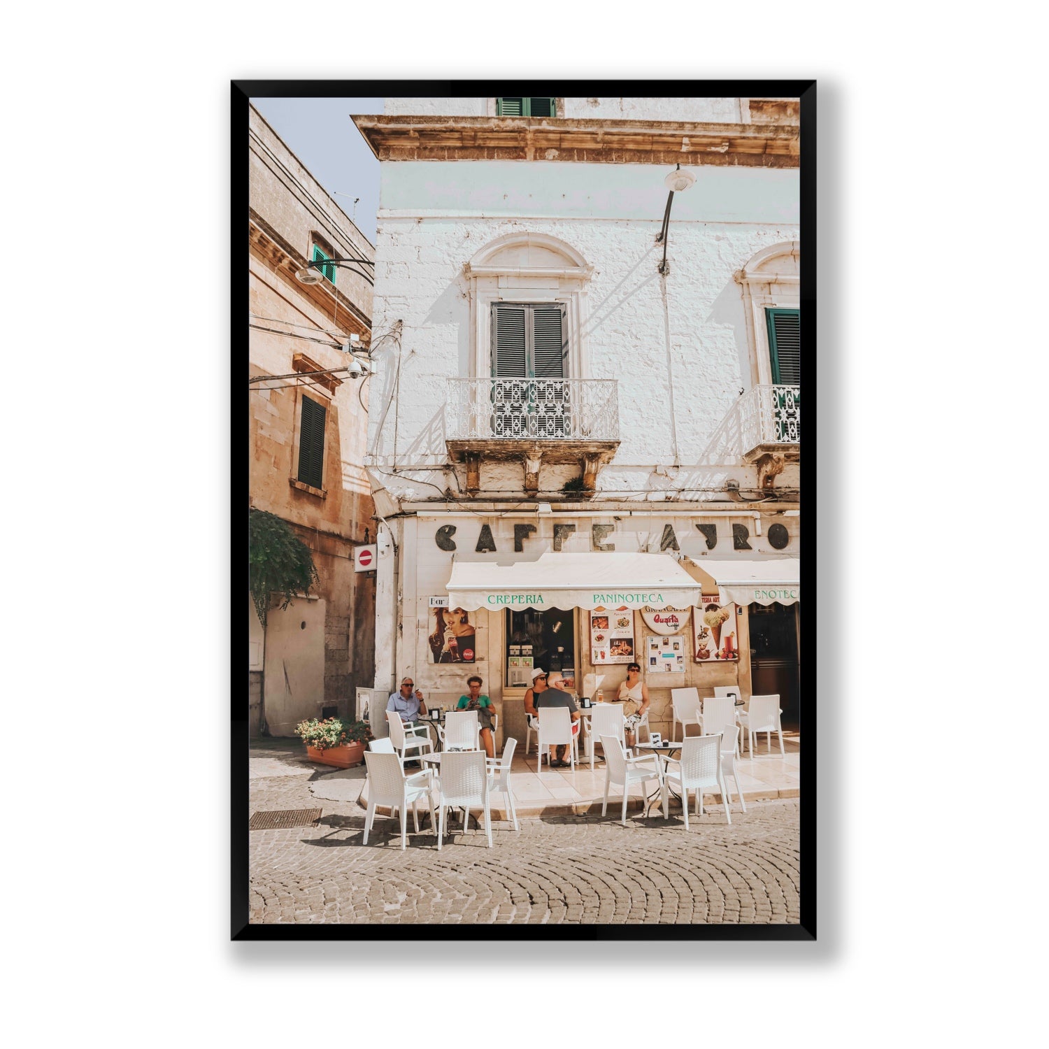Cafe Ostuni Puglia Café Ostuni Italian wall art Statement full-bleed fine art print in black frame