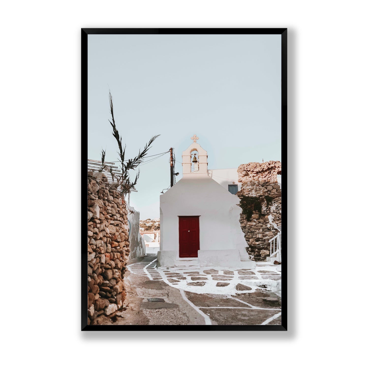 Little Chapel Mykonos Greek island wall art Statement full-bleed fine art print in black frame
