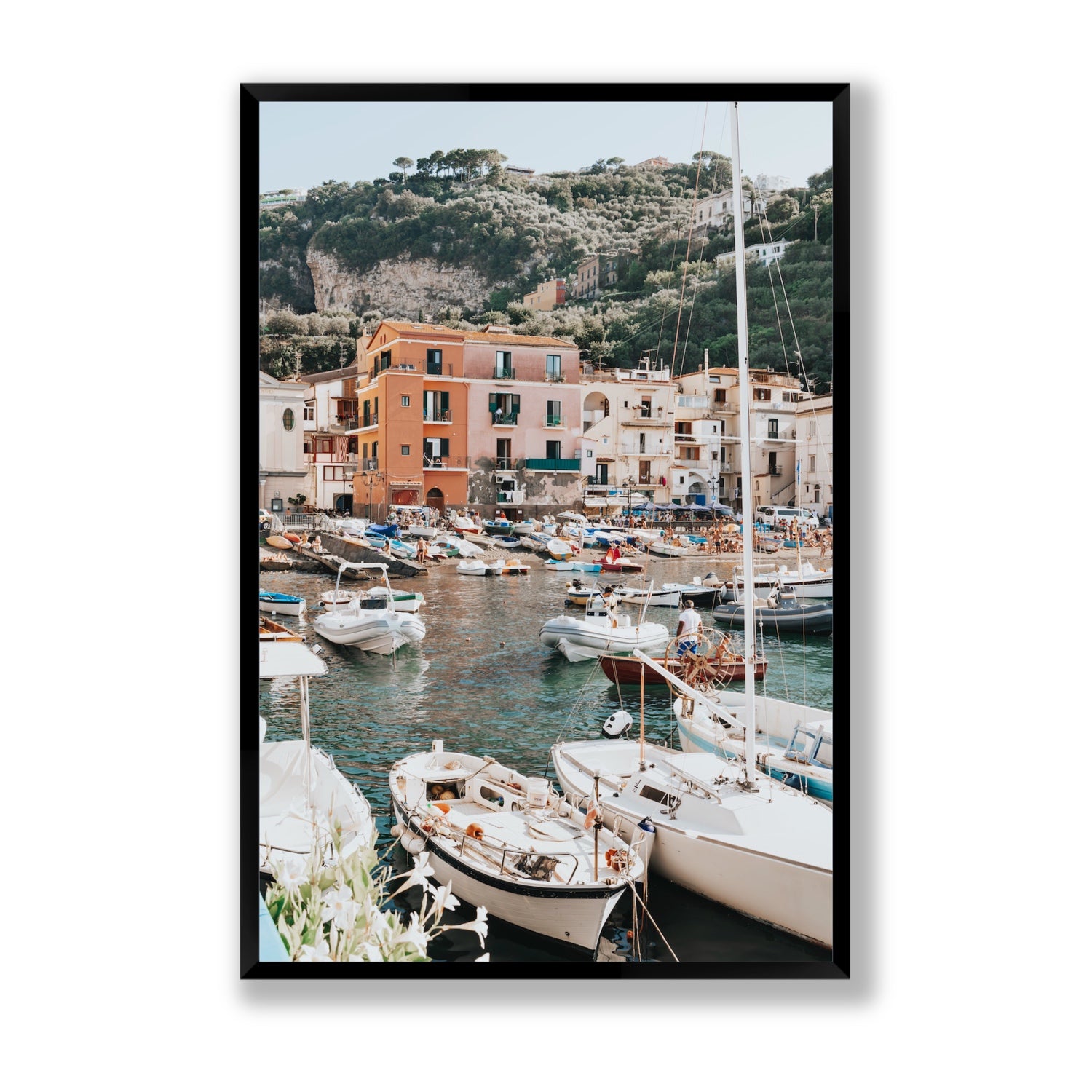 Marina Grande Sorrento coastal Italian wall art Statement full-bleed fine art print in black frame