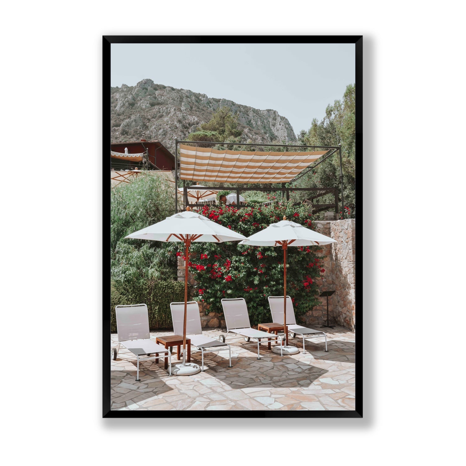 Shades of Leisure Tuscany coastal Italian wall art Statement full-bleed fine art print in black frame
