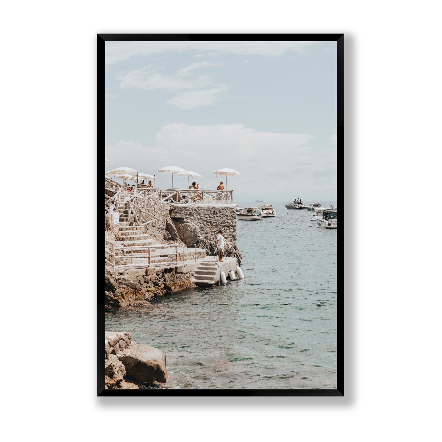 Pier Patrol fine art print, Nerano, Italy, Statement, Black Frame · Full Bleed, Fine Art Print