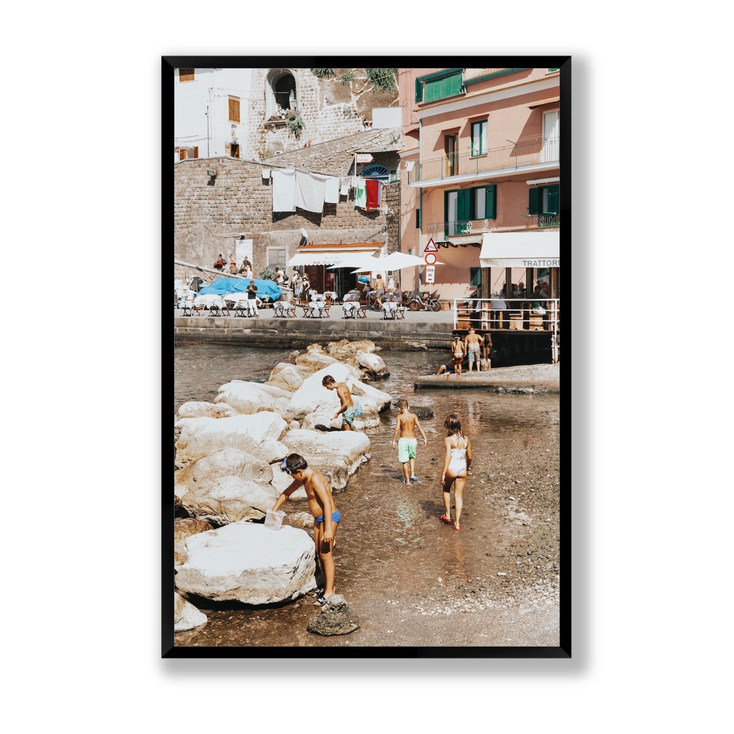The Beachcombers Sorrento beach coastal wall art Statement full-bleed fine art print in black frame