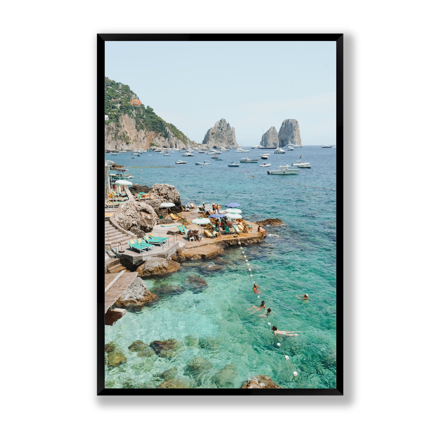 Summertime Blues Capri Mediterranean wall art Statement full-bleed fine art print in black frame