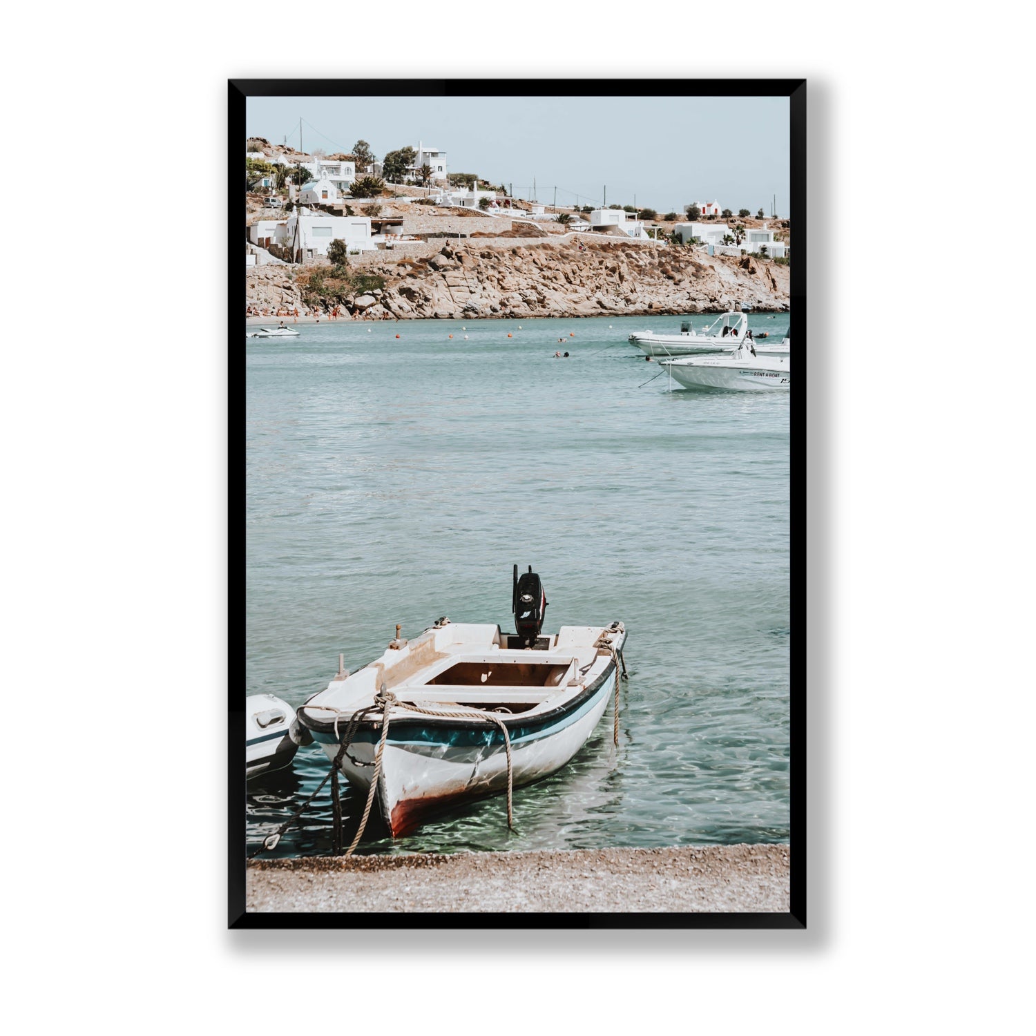 Classic Wheels Mykonos Greek island wall art Statement full-bleed fine art print in black frame