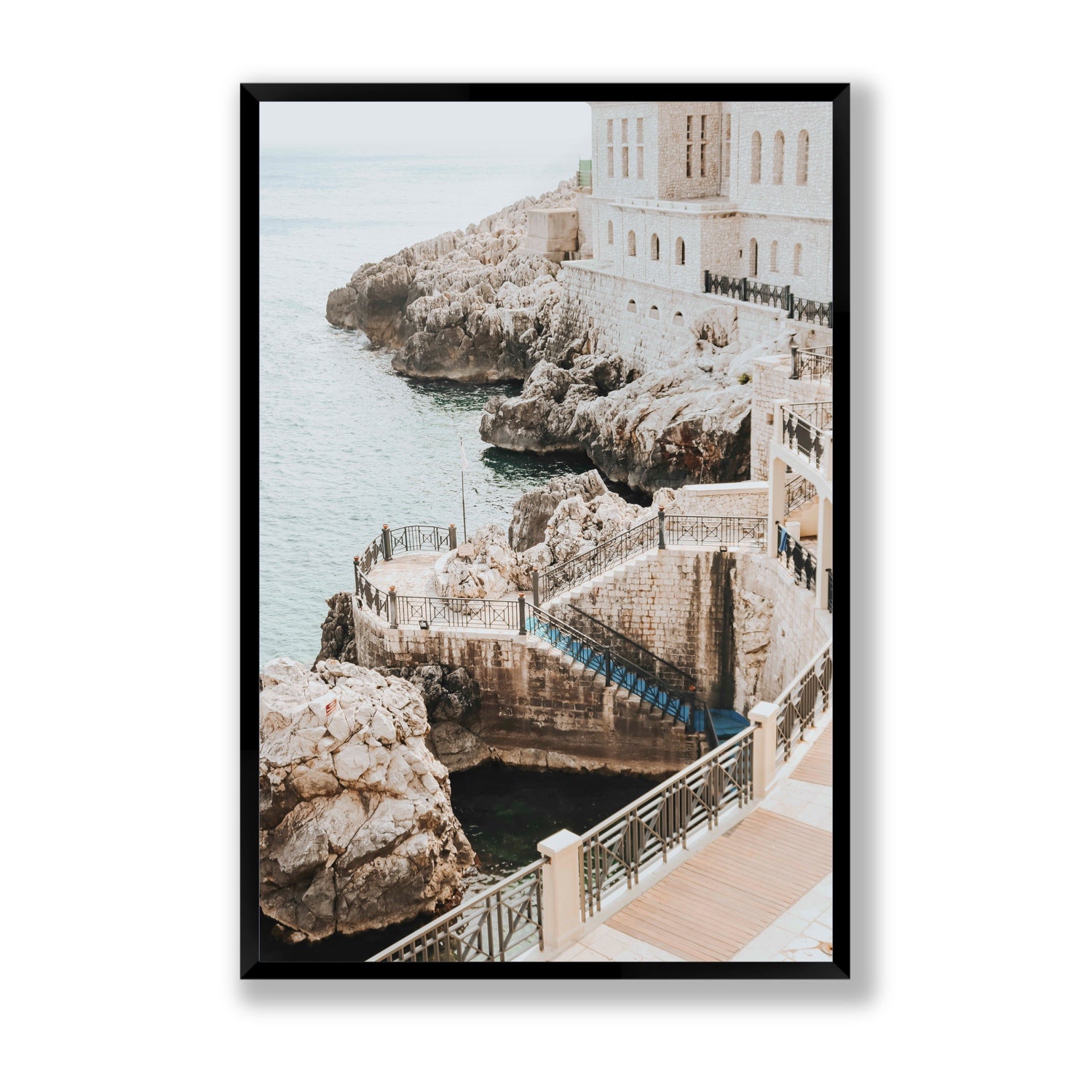 Wellness Centre Puglia coastal wall art Statement full-bleed fine art print in black frame