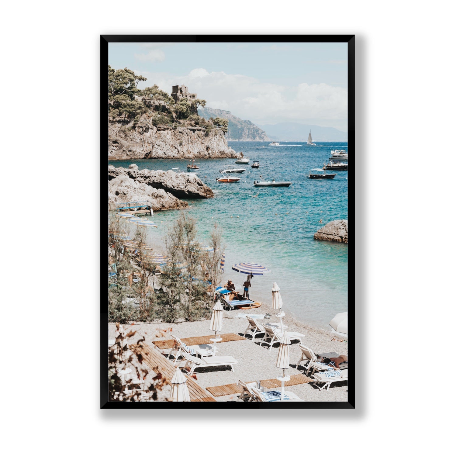 Sizzling Summer Days Amalfi coastal wall art Statement full-bleed fine art print in black frame