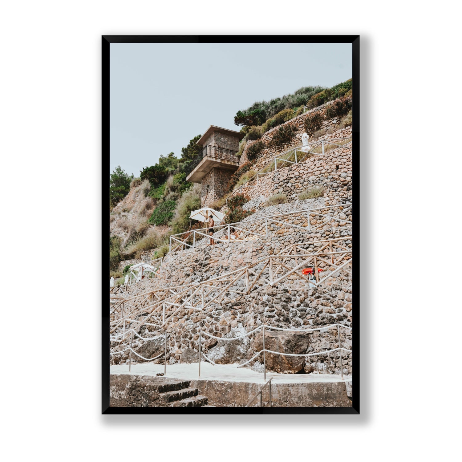 Solitude by the Sea Tuscany coastal Italian wall art Statement full-bleed fine art print in black frame