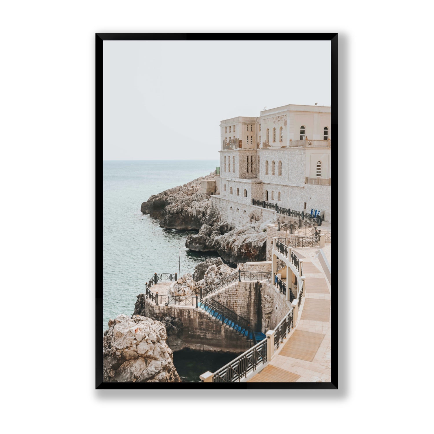 Santa Cesarea Puglia Italian coastal wall art Statement full-bleed fine art print in black frame