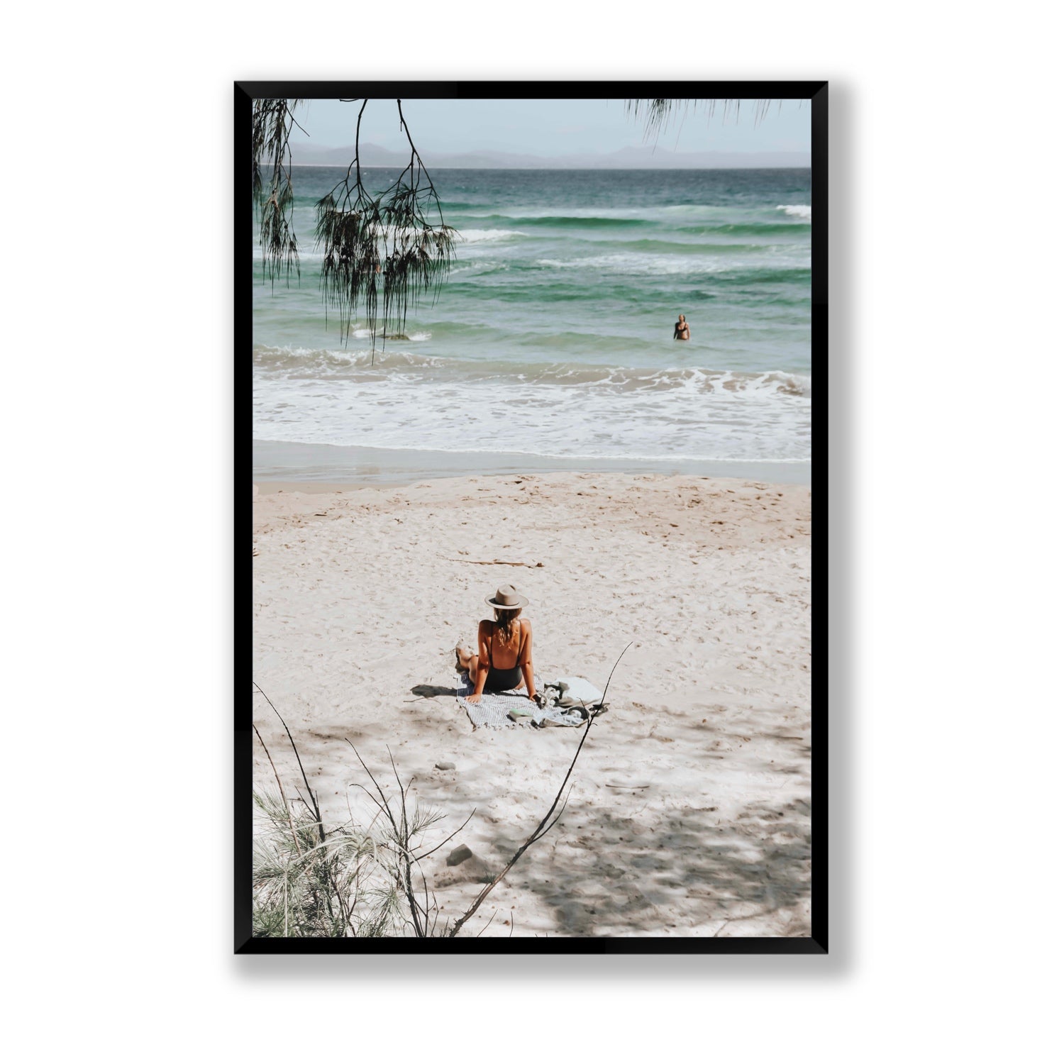 Take It Easy Byron Bay beach coastal decor wall art Statement full-bleed fine art print in black frame