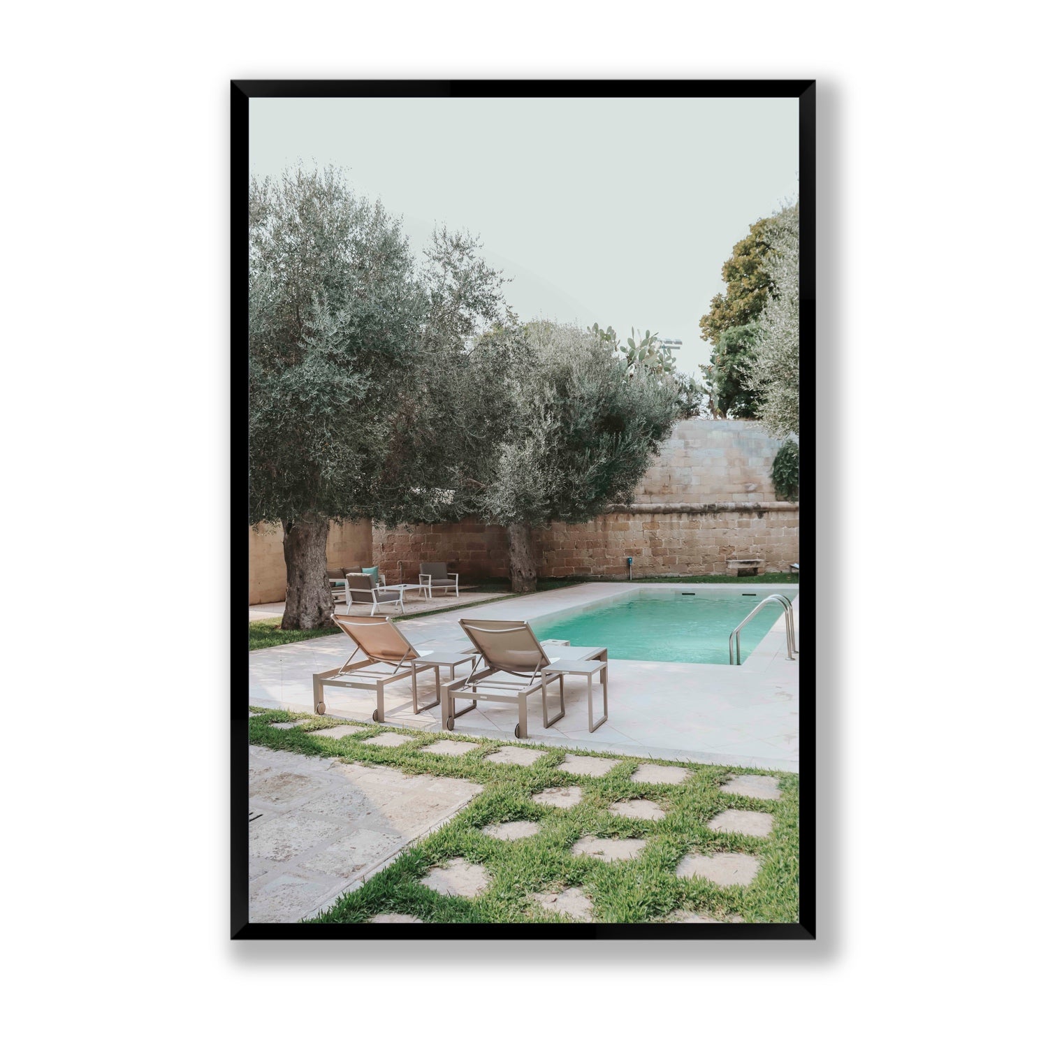 Olive Oasis Puglia Mediterranean wall art Statement full-bleed fine art print in black frame