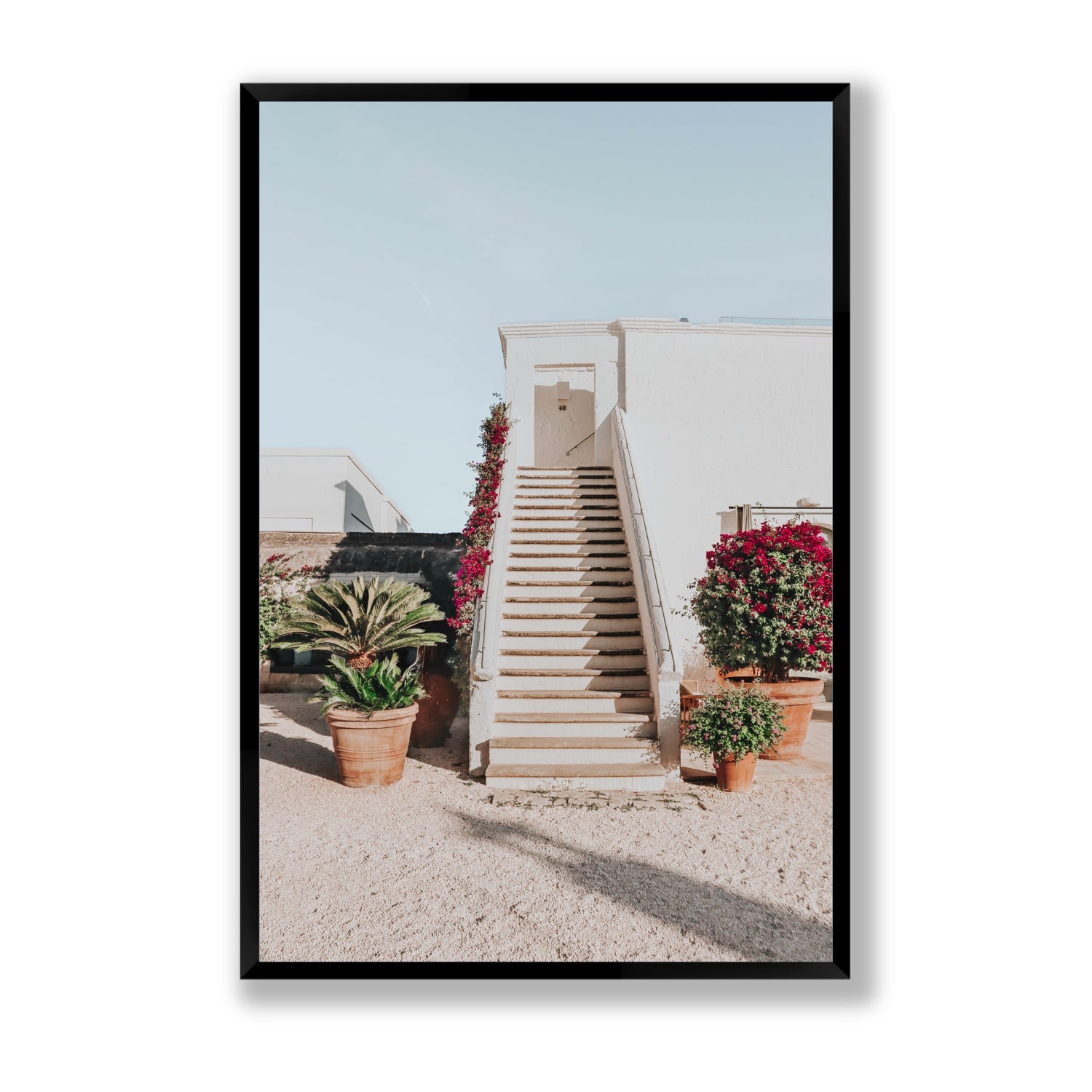 Tranquil Ascent Puglia Italian wall art Statement full-bleed fine art print in black frame