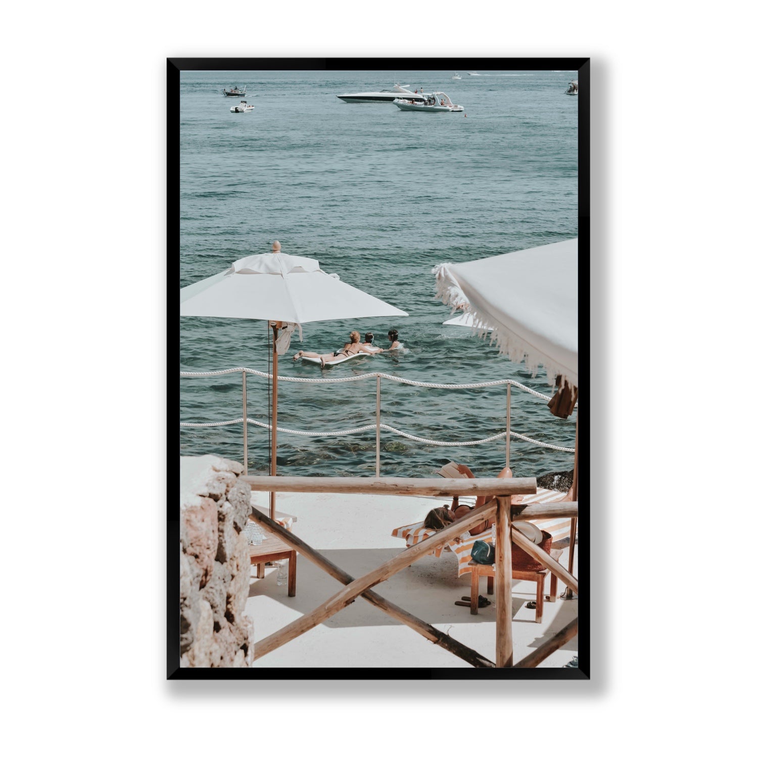 Hideaway Tuscany coastal Mediterranean wall art Statement full-bleed fine art print in black frame