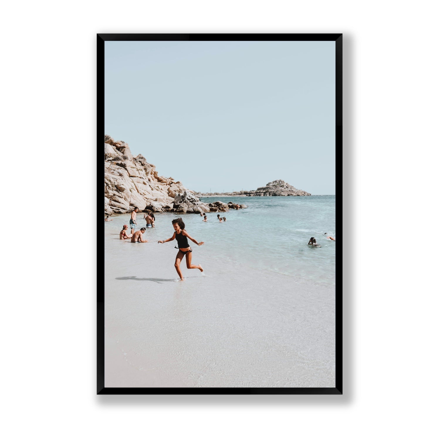 Skipping Angel Mykonos Greek island decor wall art Statement full-bleed fine art print in black frame