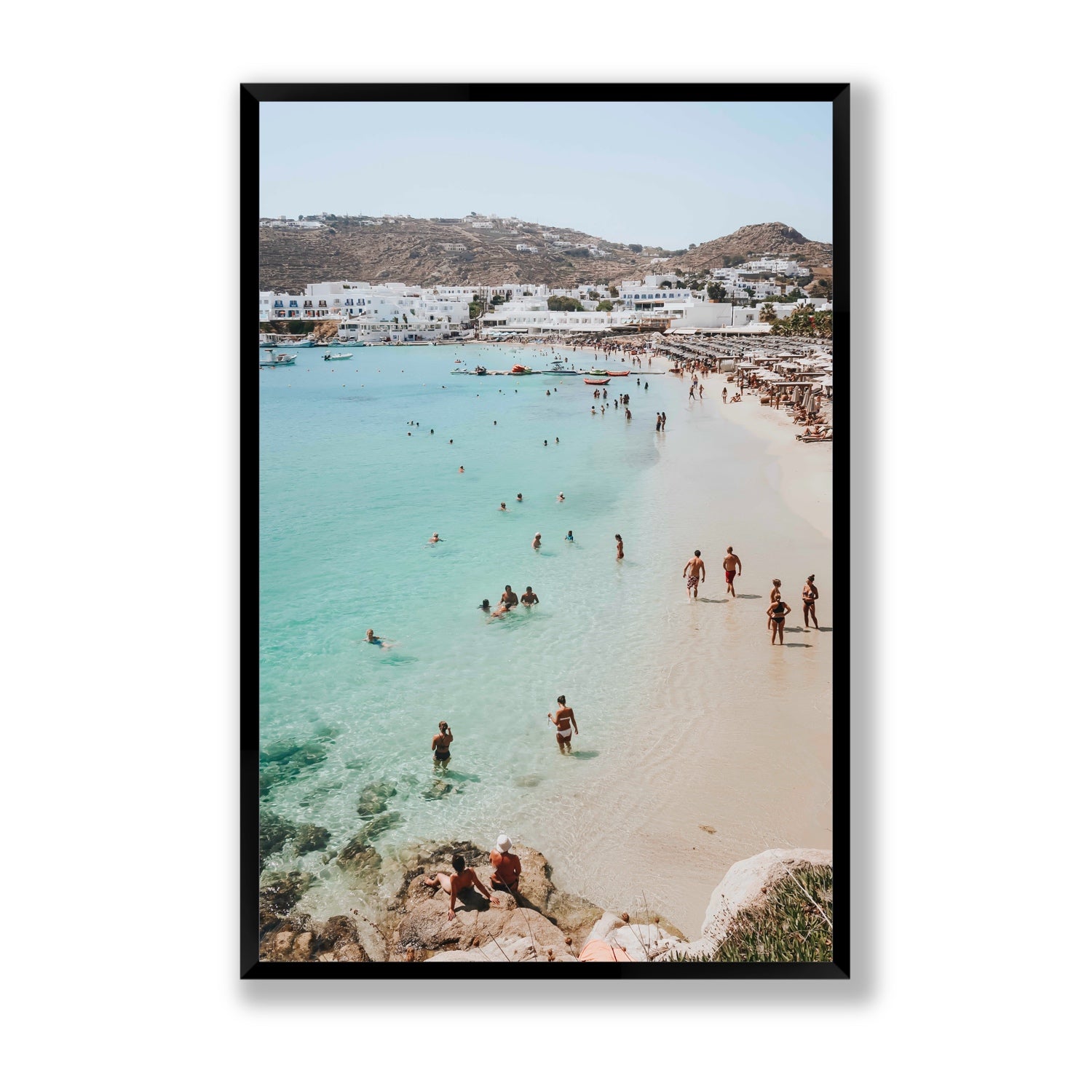 Breathe In The Salty Air Mykonos Greek island wall art Statement full-bleed fine art print in black frame