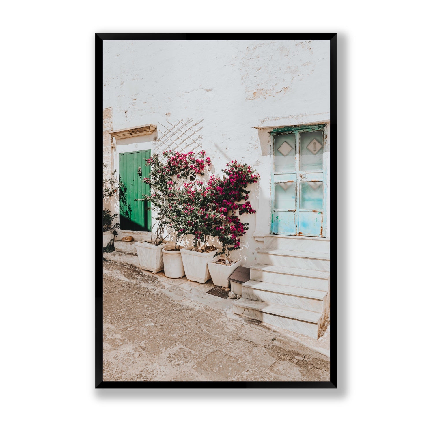 Floral Canvas Puglia Ostuni wall art Statement fine art canvas in black frame view 2
