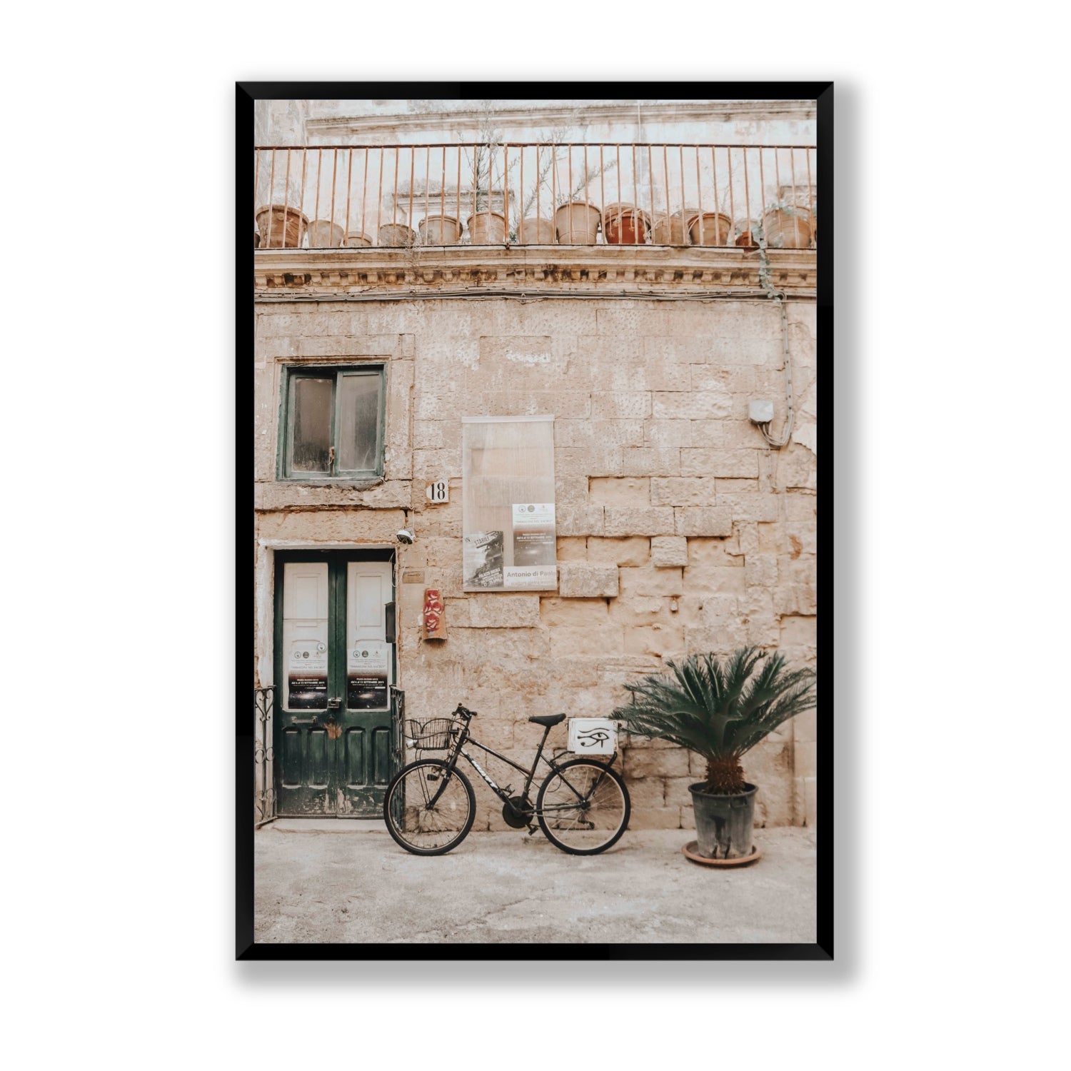 Golden Facades Puglia Lecce Italian wall art Statement full-bleed fine art print in black frame