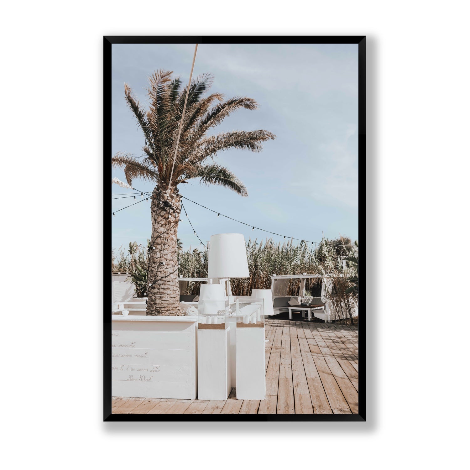 Seabreeze Palm Puglia coastal beach wall art Statement full-bleed fine art print in black frame