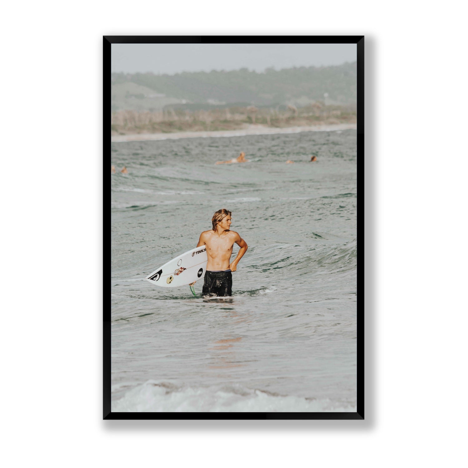 Chasing Mavericks Byron Bay Surf coastal wall art Statement full-bleed fine art print in black frame
