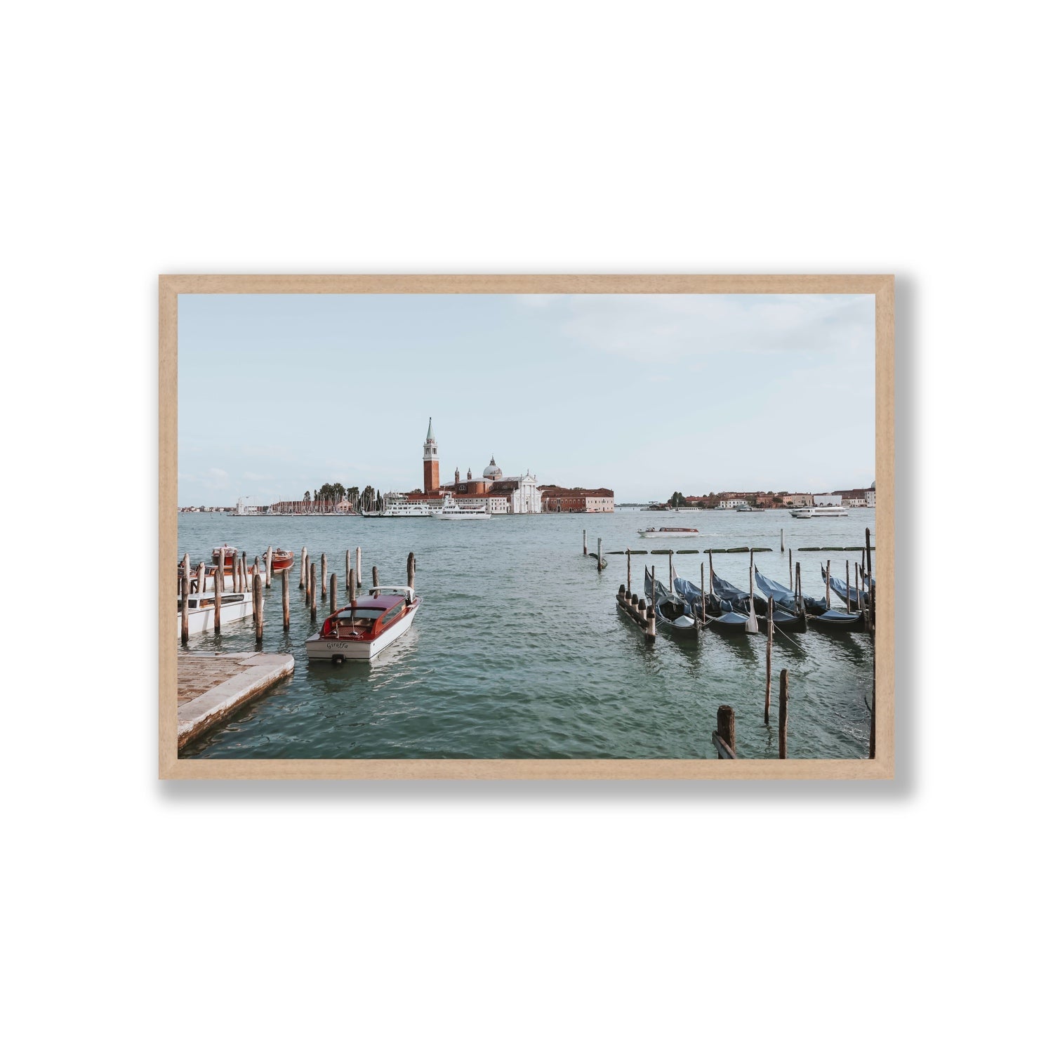 Venetian Waterscape Venice Italian art print Giant full-bleed fine art print in natural oak frame
