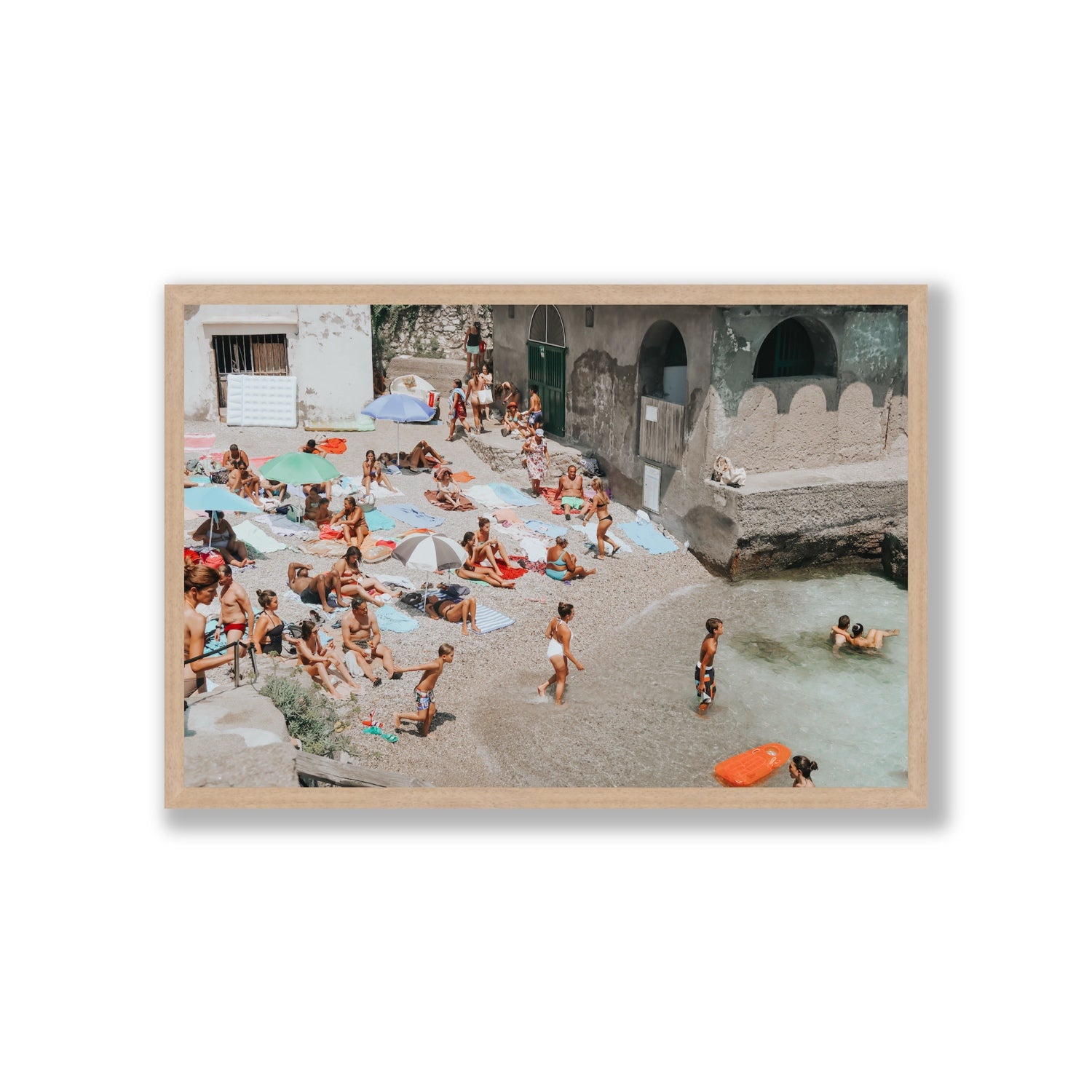 Heatwave Capri beach coastal wall art Giant full-bleed fine art print in natural oak frame