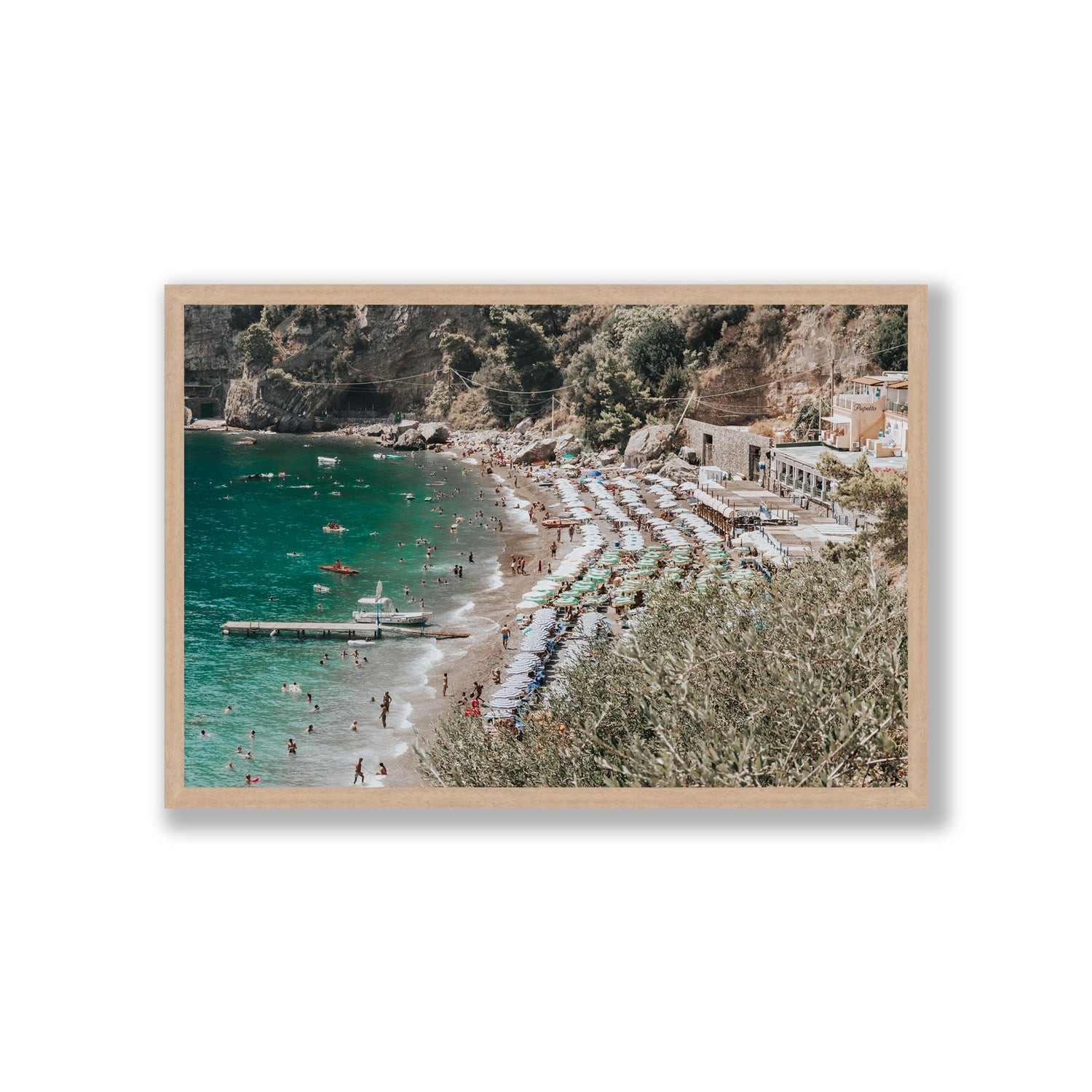 Fornillo Beach fine art print, Positano, Italy, Giant, Natural Oak Frame · Full Bleed, Fine Art Print
