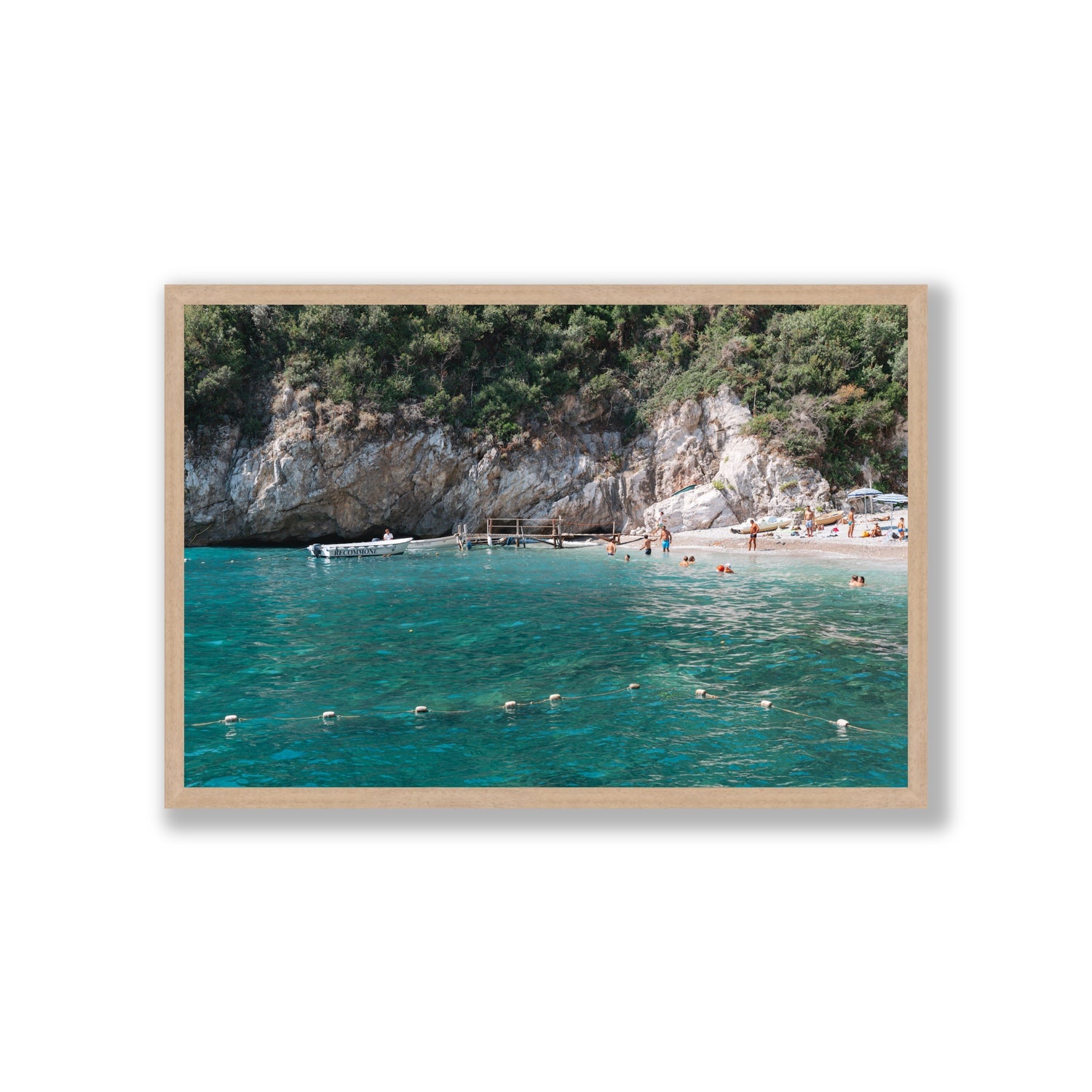 Azure Abyss Nerano wall art Giant full-bleed fine art print in natural oak frame