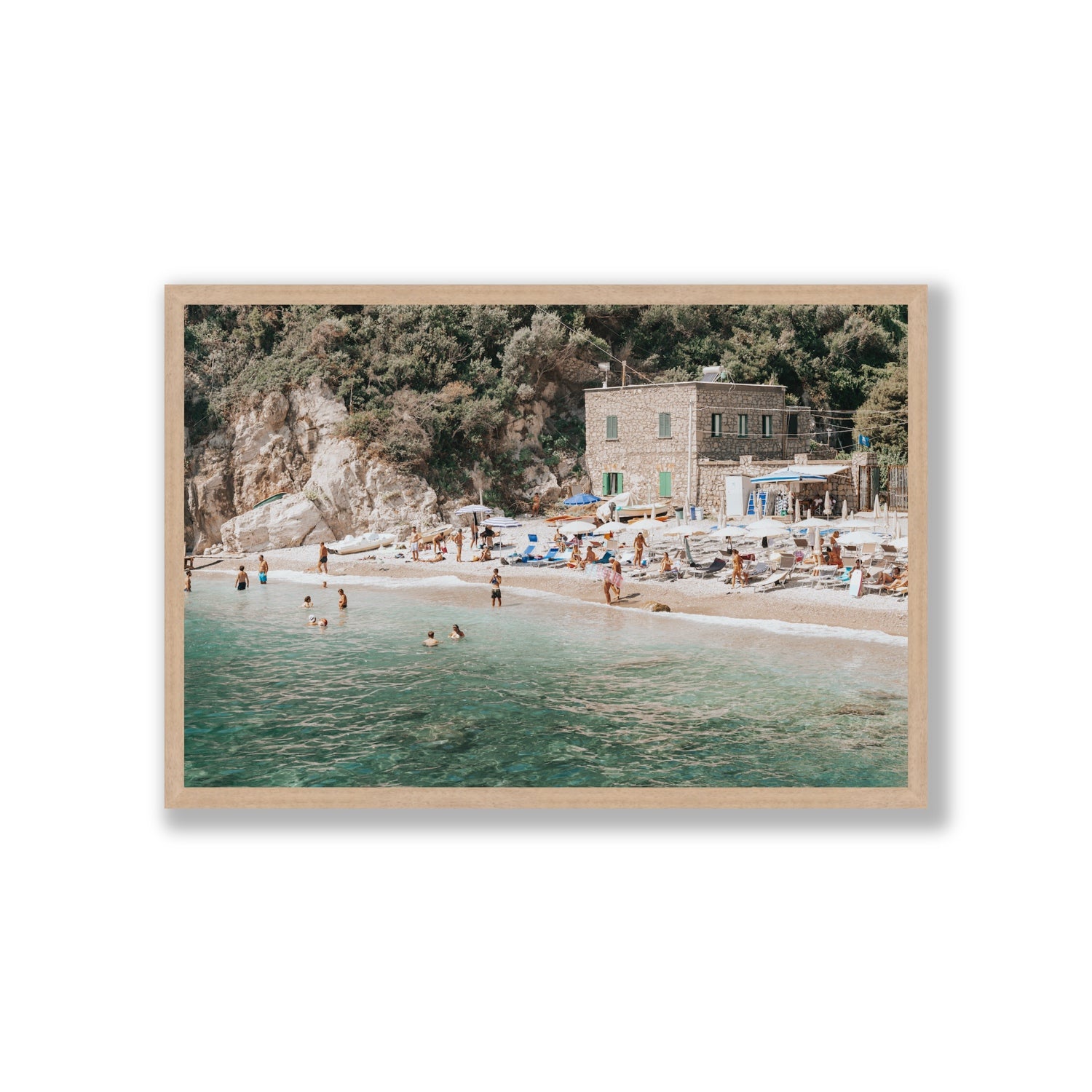 Secluded Sanctuary Nerano Italian Mediterranean decor wall art Giant full-bleed fine art print in natural oak frame