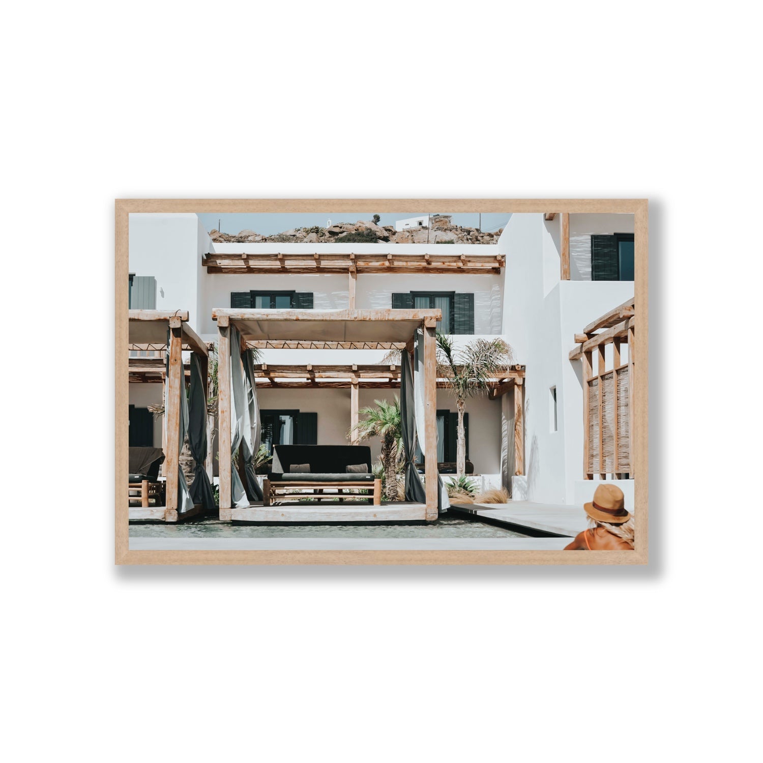 Dream Villa fine art print, Mykonos, Greece, Giant, Natural Oak Frame · Full Bleed, Fine Art Print