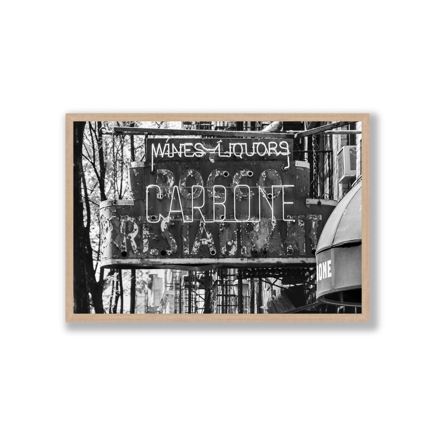 Thompson Street New York NYC Black & White wall art Giant full-bleed fine art print in natural oak frame