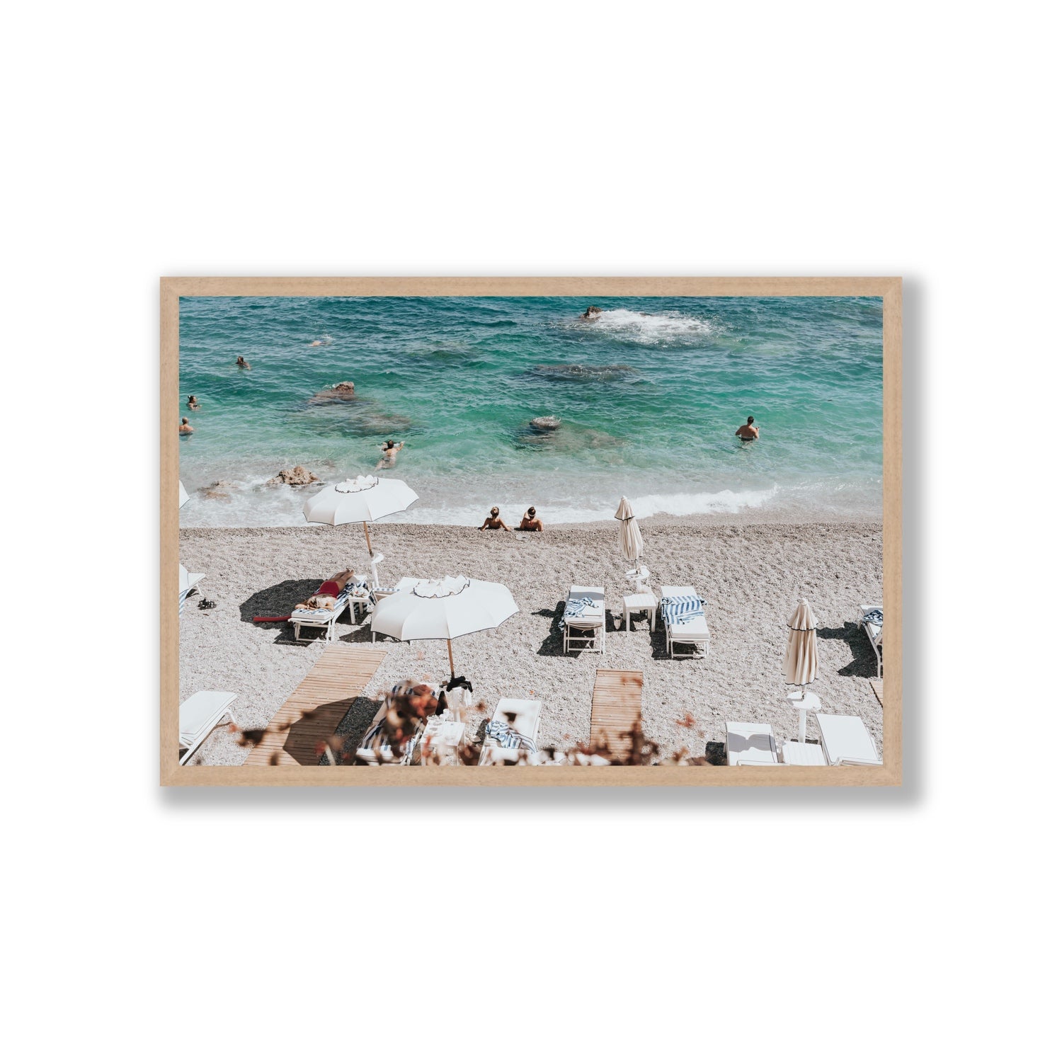 Amicizia Amalfi Italian beach wall art Giant full-bleed fine art print in natural oak frame