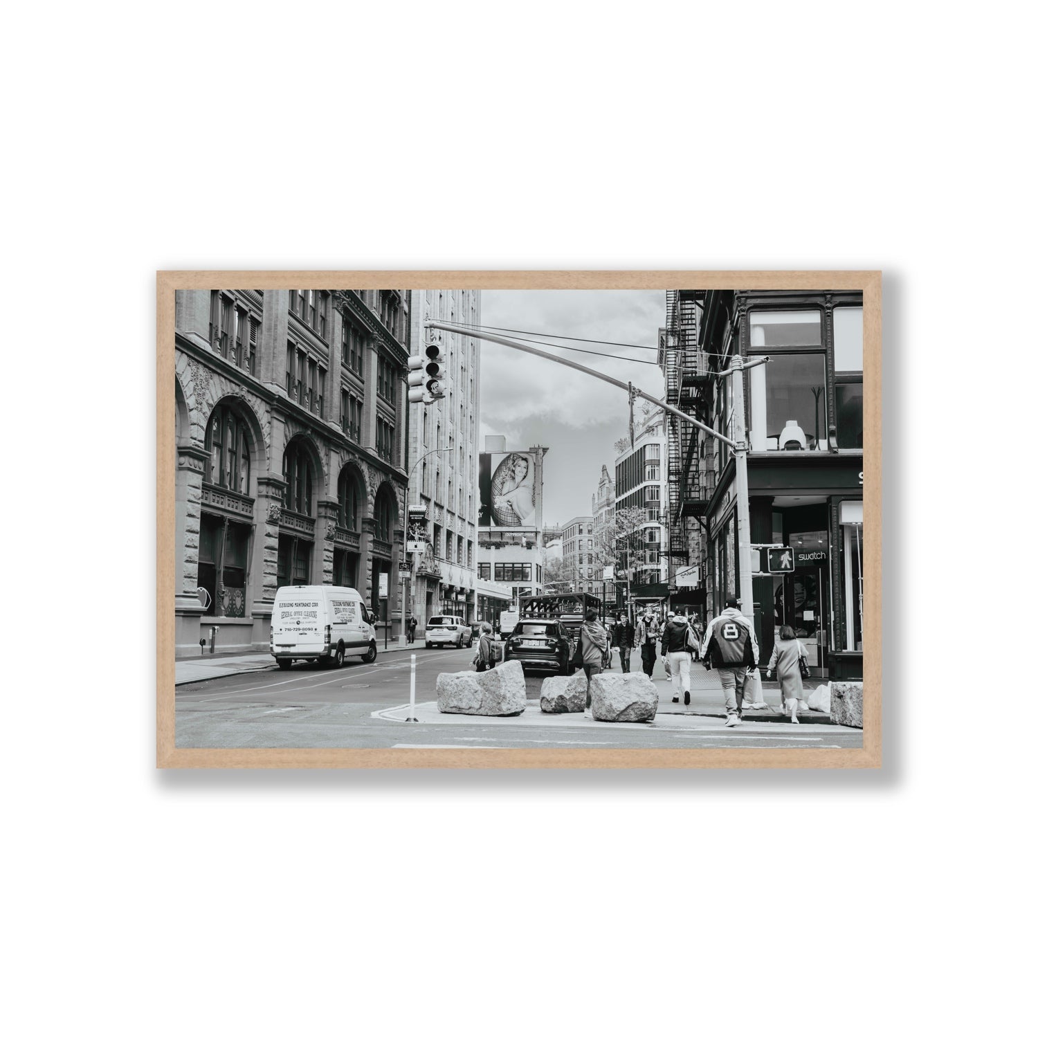 Inkwell Metropolis New York NYC Black & White wall art Giant full-bleed fine art print in natural oak frame