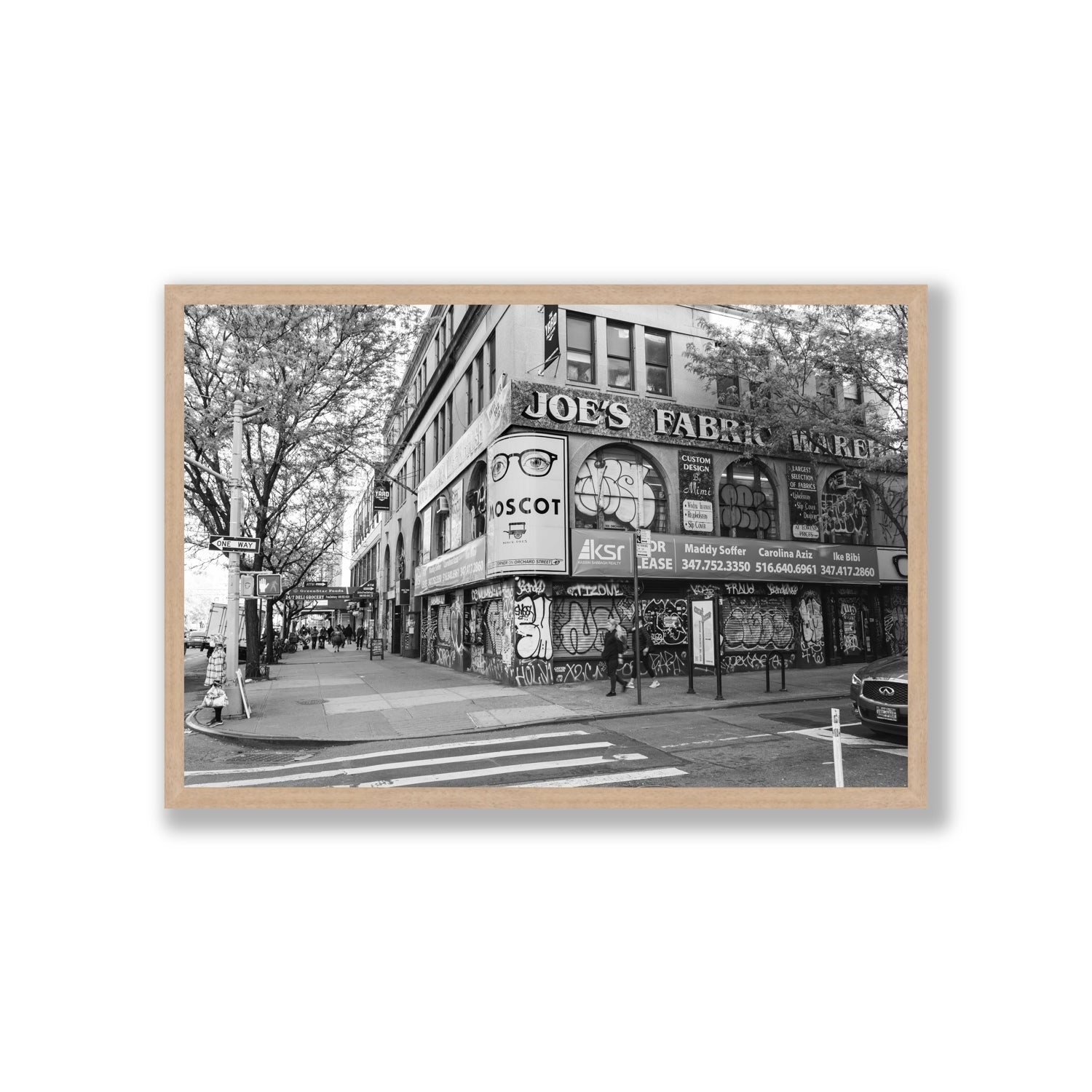 Wall Poetry New York NYC Black & White wall art Giant full-bleed fine art print in natural oak frame