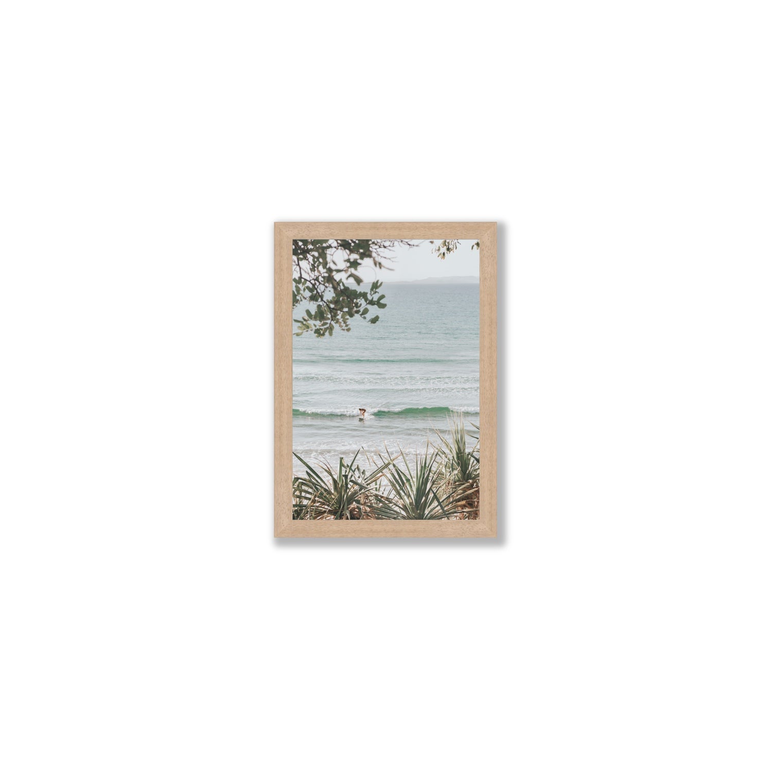 Dream Boat fine art print, Noosa, Australia, coastal scenes artwork, Small, Natural Oak Frame · Full Bleed, Fine Art Print