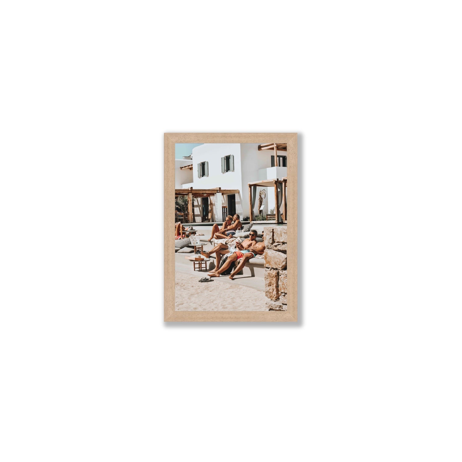Style That Sizzles Mykonos Greek island wall art Small full-bleed fine art print in natural oak frame