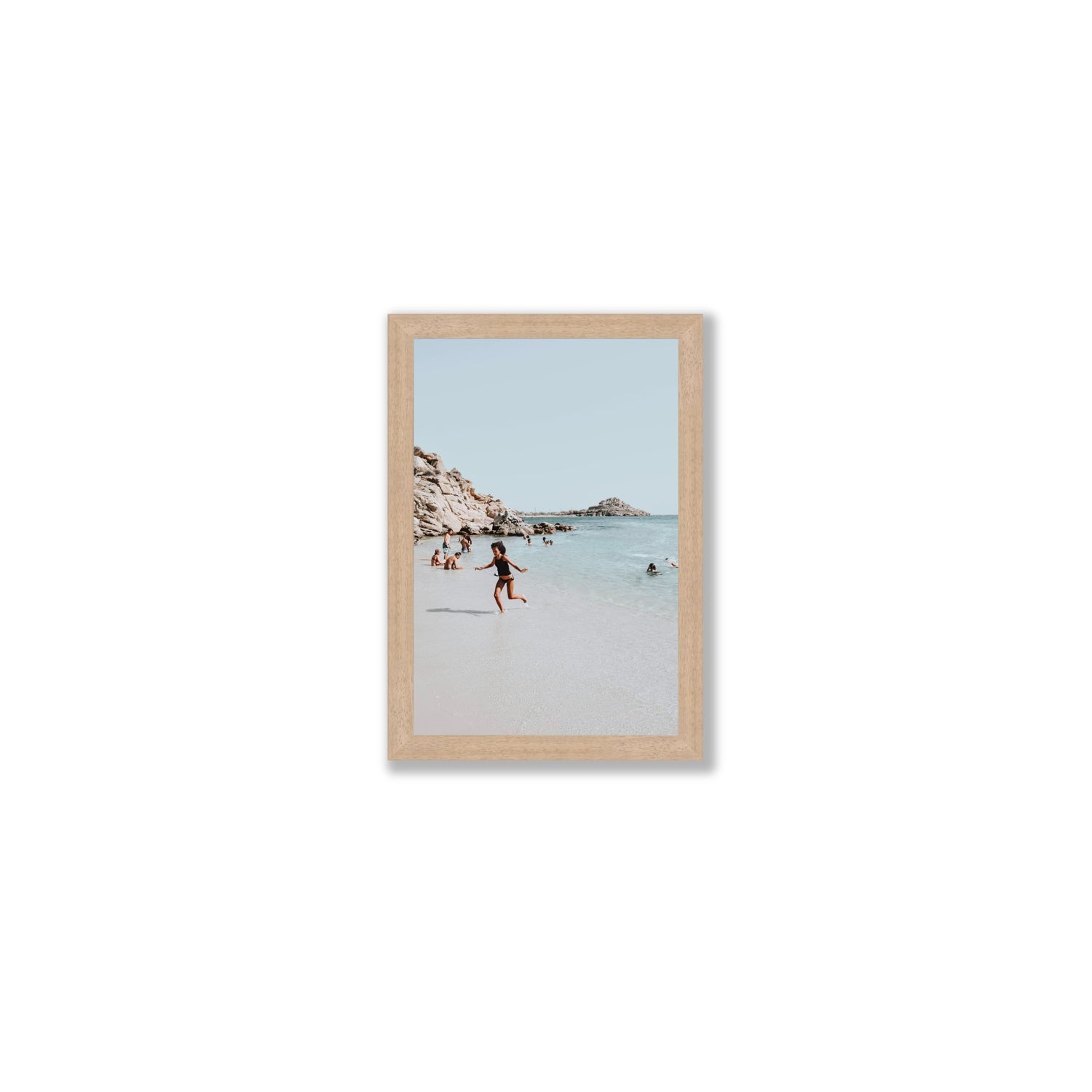 Skipping Angel Mykonos Greek island decor wall art Small full-bleed fine art print in natural oak frame