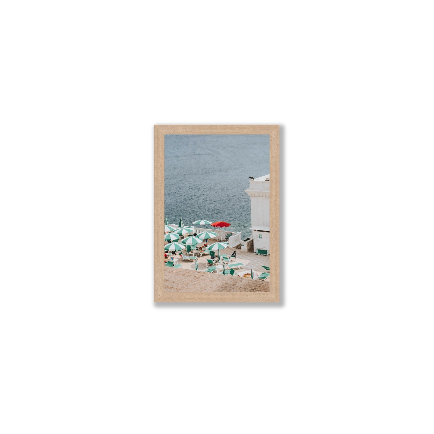 Lido Italiano Puglia beach Italian wall art Small full-bleed fine art print in natural oak frame