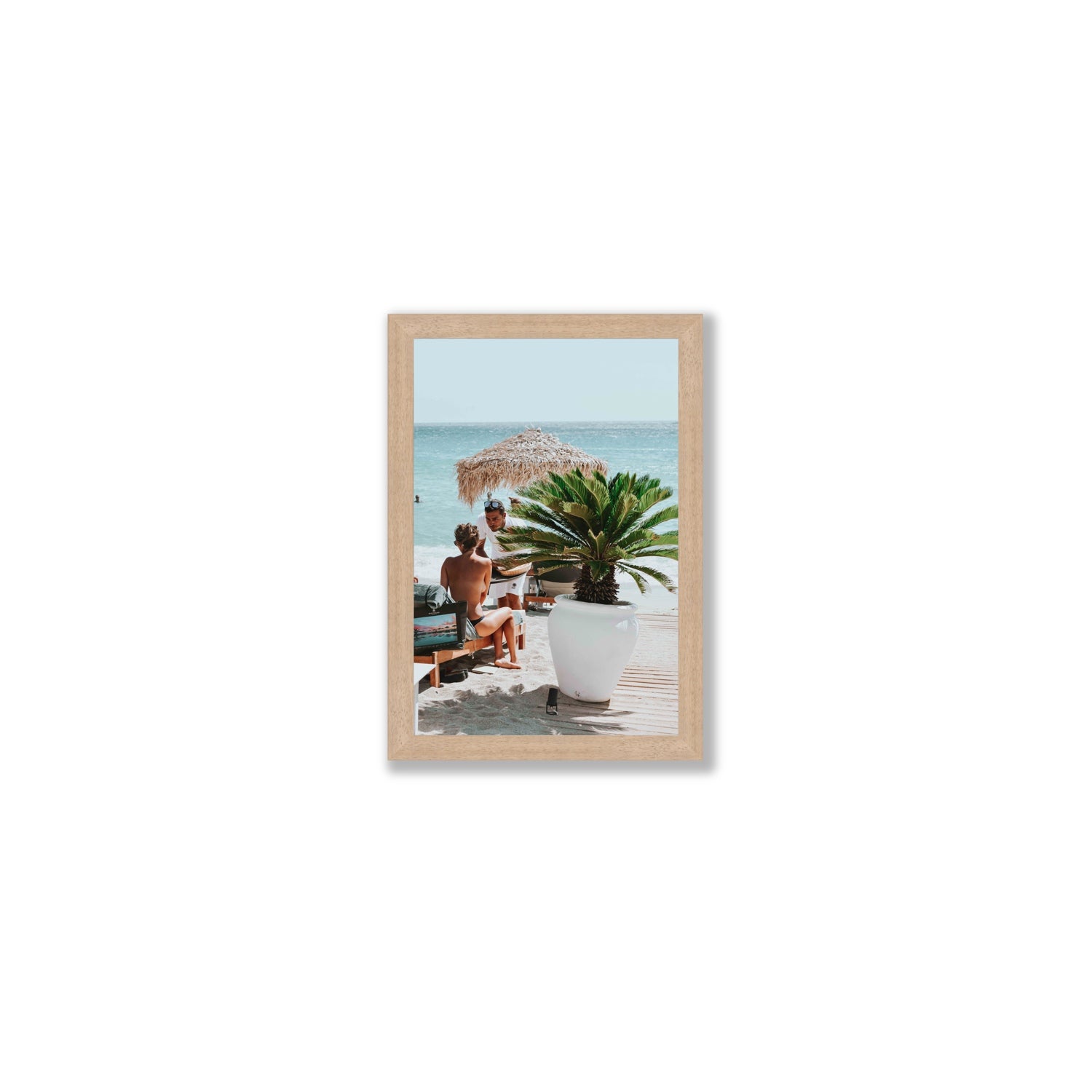 At Your Service Mykonos Greek island wall art Small full-bleed fine art print in natural oak frame