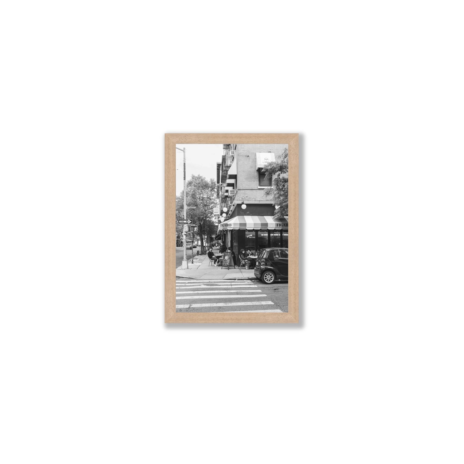 Figaro New York NYC Black & White wall art Small full-bleed fine art print in natural oak frame
