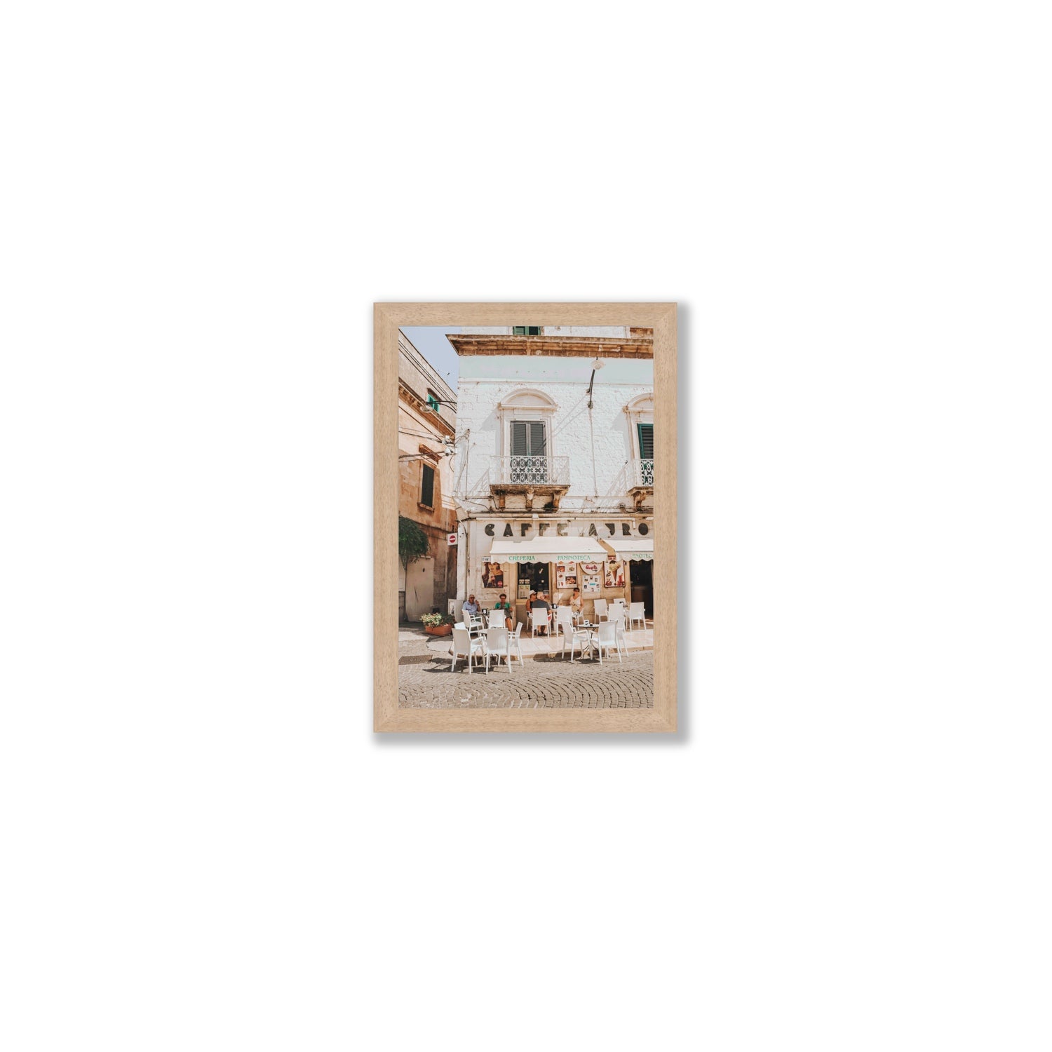 Cafe Ostuni Puglia Café Ostuni Italian wall art Small full-bleed fine art print in natural oak frame