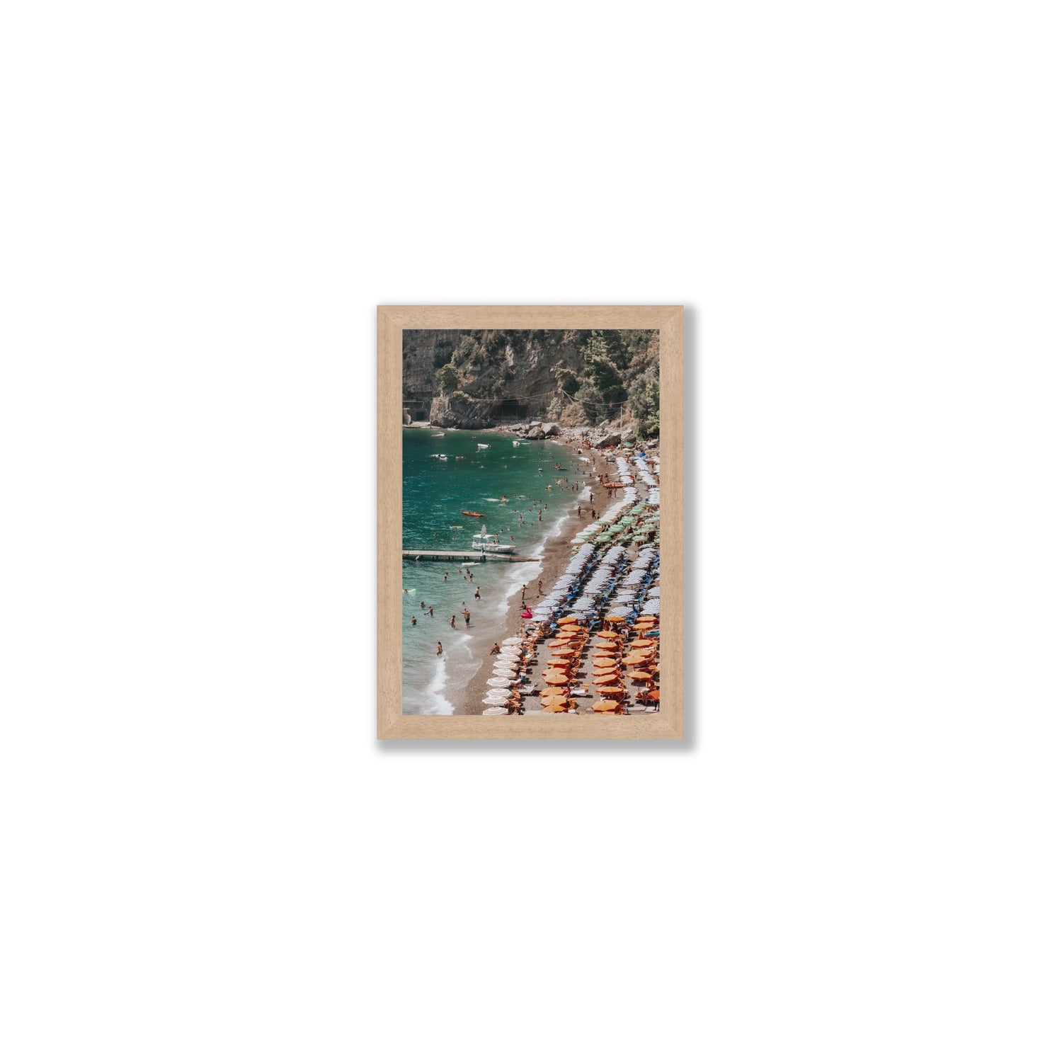 Ocean's Playground Positano decor wall art Small full-bleed fine art print in natural oak frame