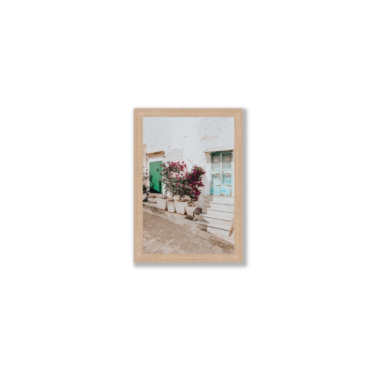 Floral Canvas Puglia Ostuni wall art Small fine art canvas in natural oak frame view 2